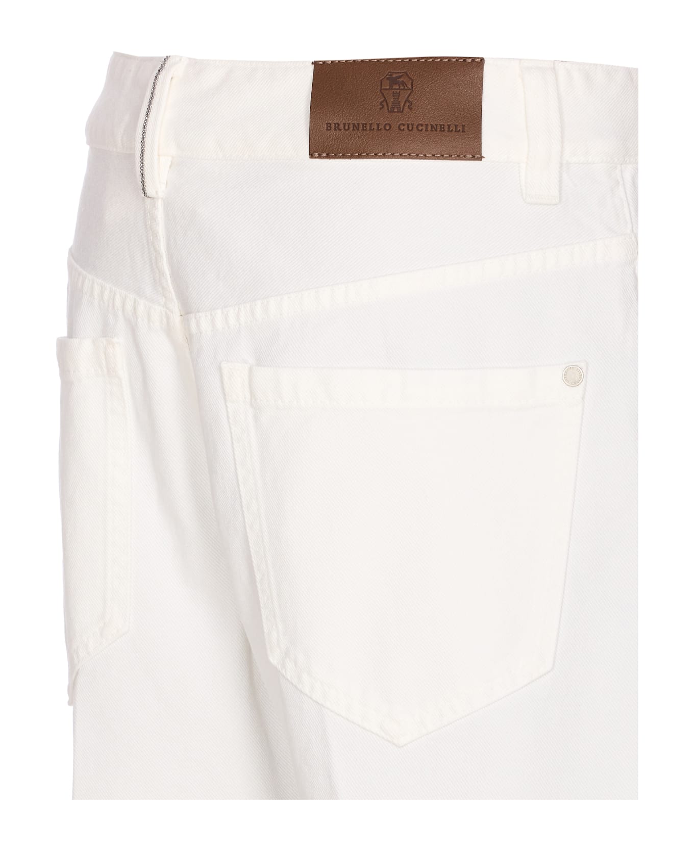 Brunello Cucinelli Contemporary Square Denim Pants With Jewel - White