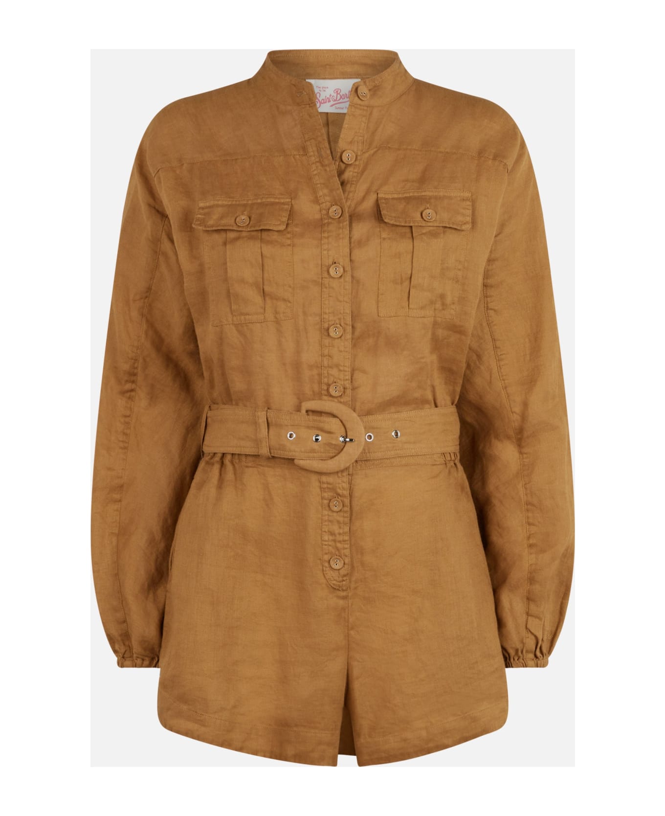 MC2 Saint Barth Woman Camel Linen Playsuit Hanniel - BROWN