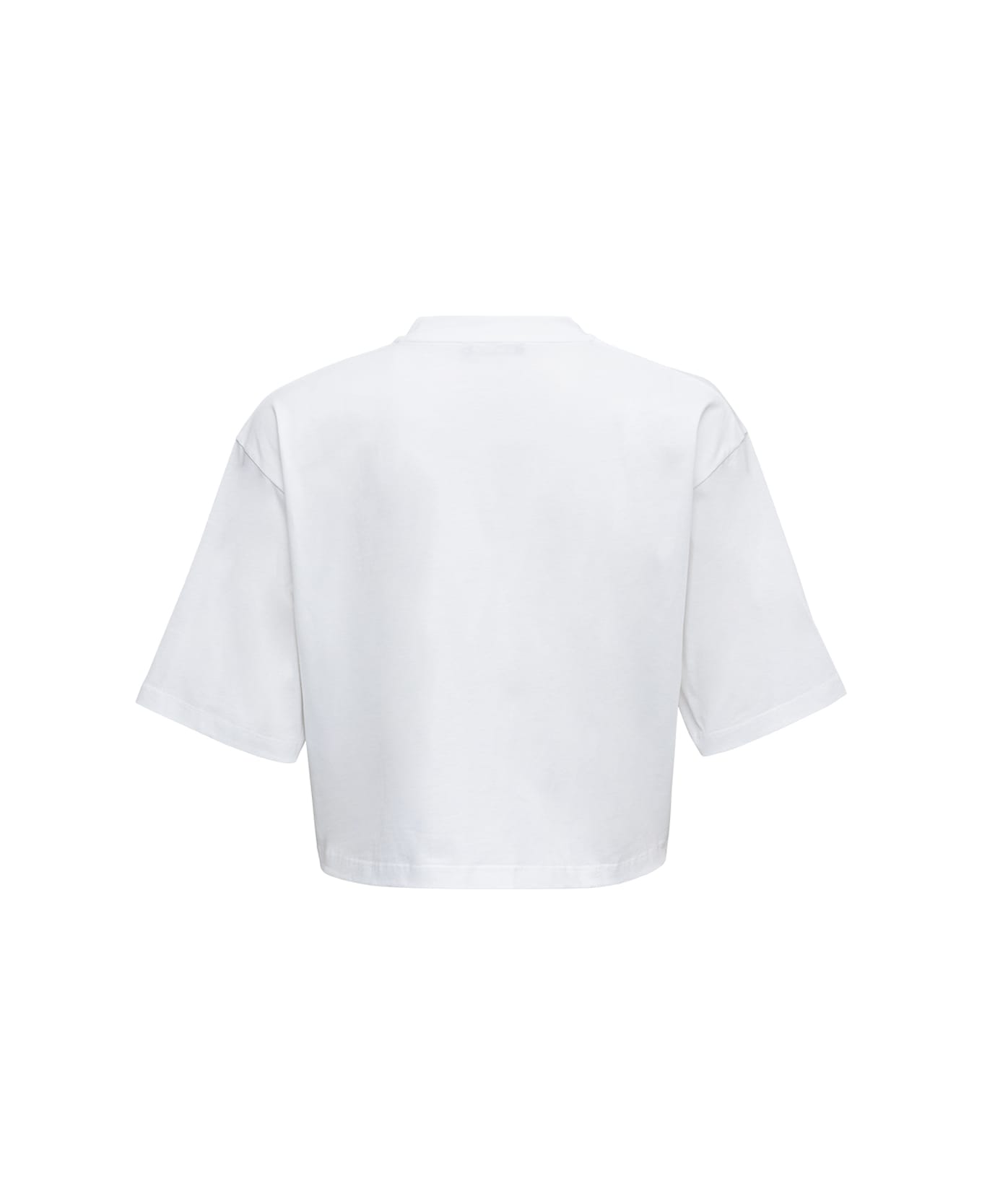 Balmain White Cotton Cropped T-shirt With Logo Print - White