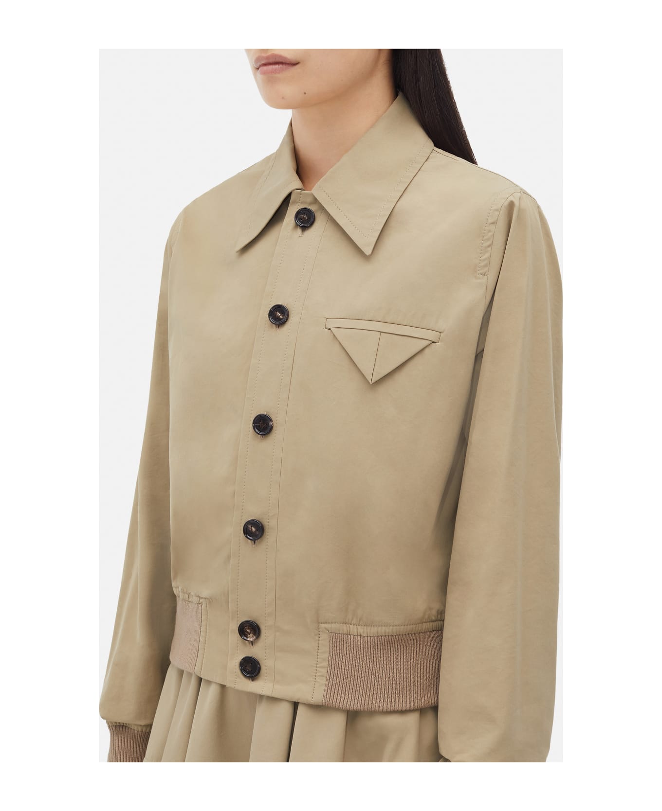 Bottega Veneta Cotton Blouson Jacket With Elastic Hem And Buttons - BEIGE