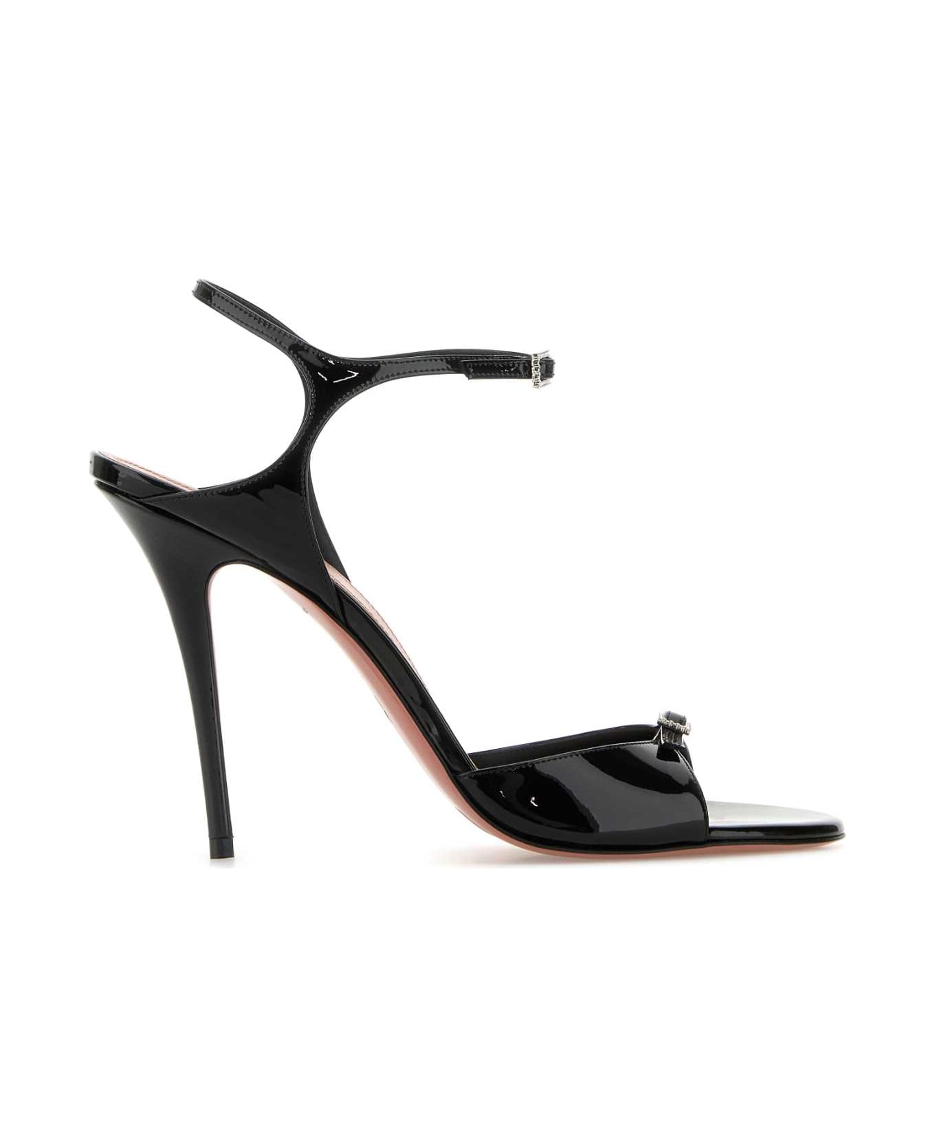 Amina Muaddi Black Leather Adut Sandals - PATENTBLACKWHITECRYSTALBUCKLE