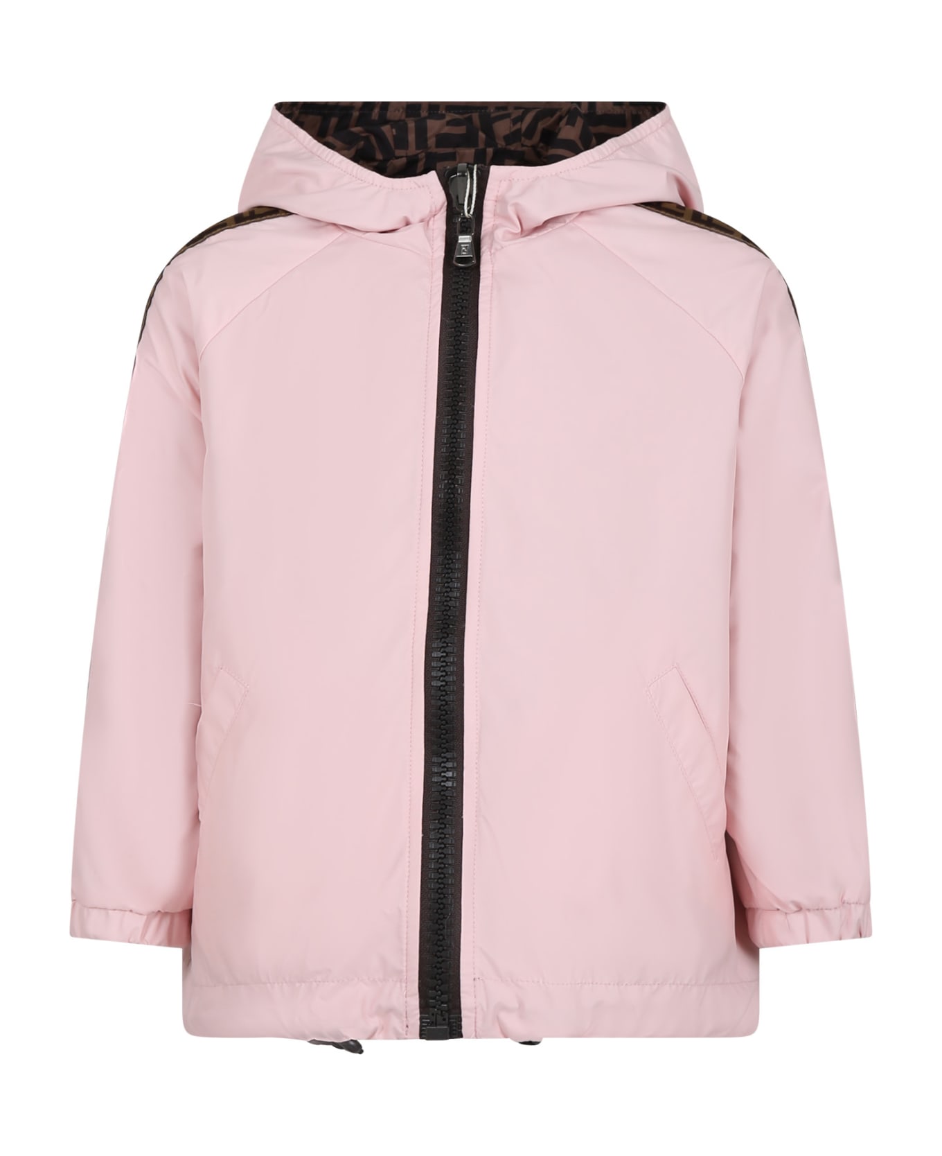 Fendi Reversible Pink Windbreaker For Girl With Iconic Ff - Pink