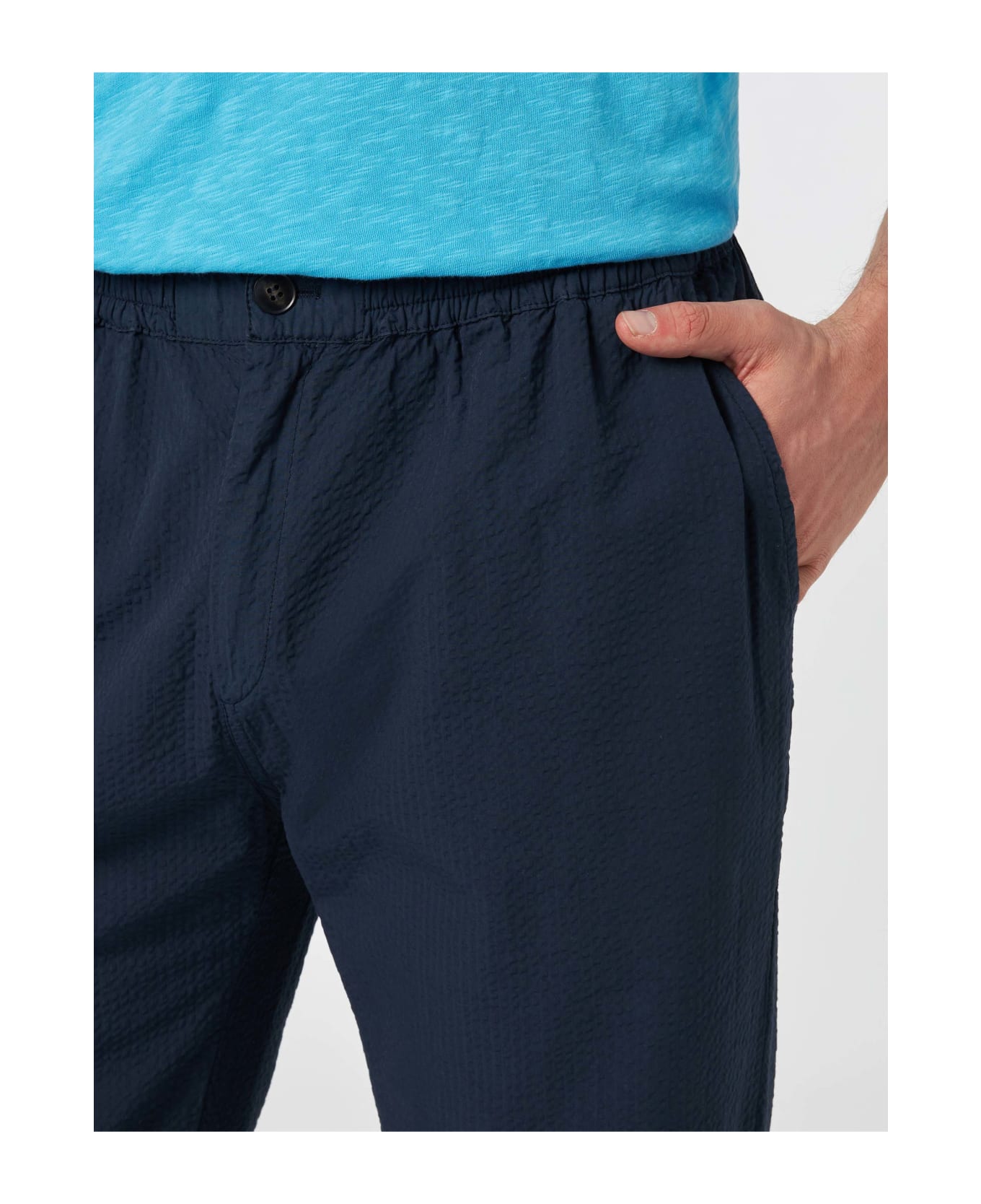 MC2 Saint Barth Man Navy Blue Seersucker Cotton Pants Relais - BLUE NAVY