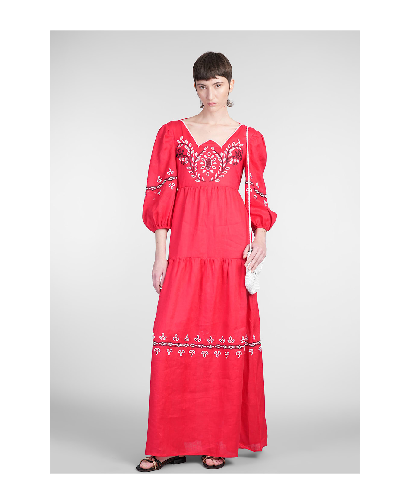Holy Caftan Adelasia Long Dress In Red Linen - red
