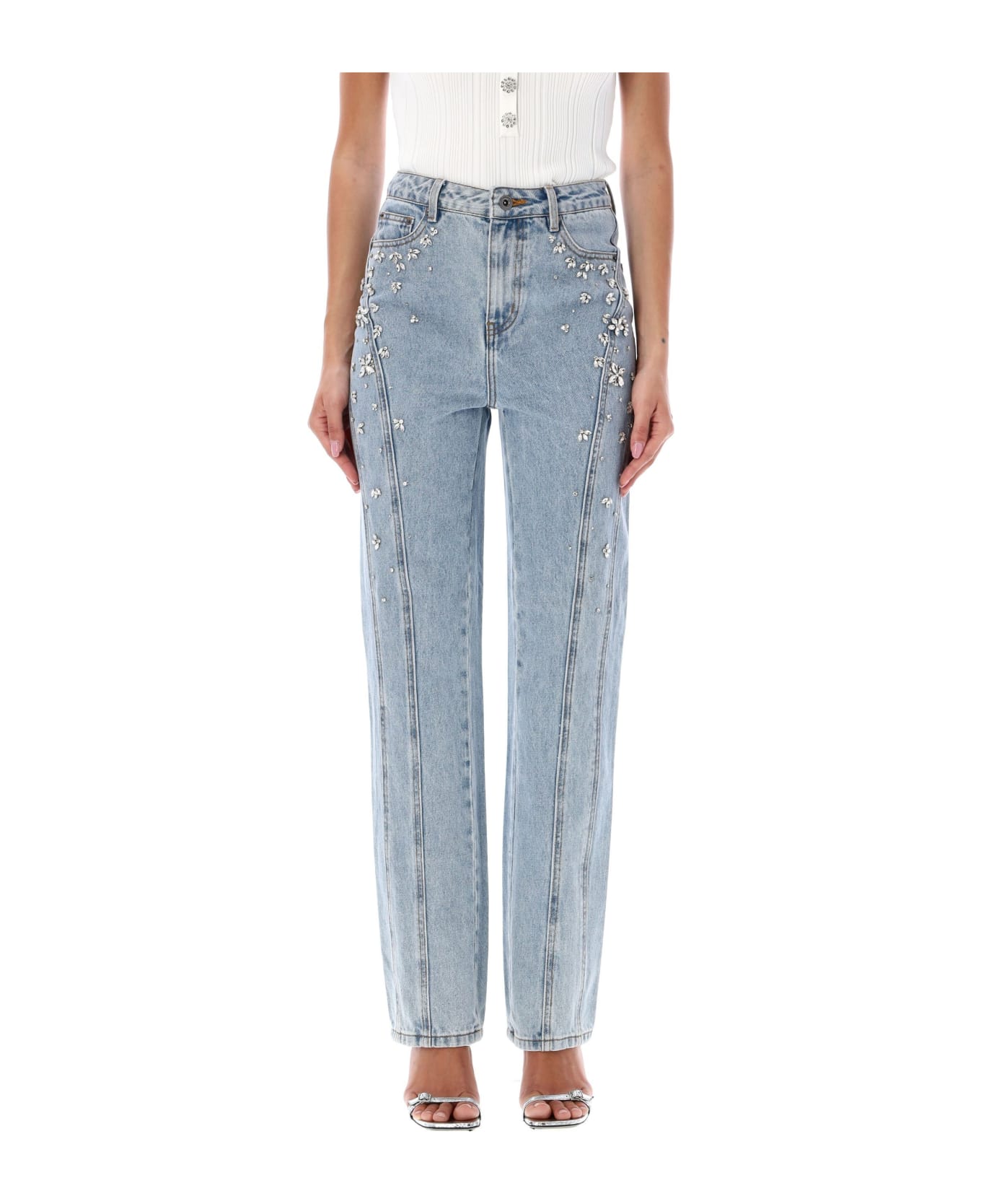self-portrait Crystal Embellished Denim - Blue