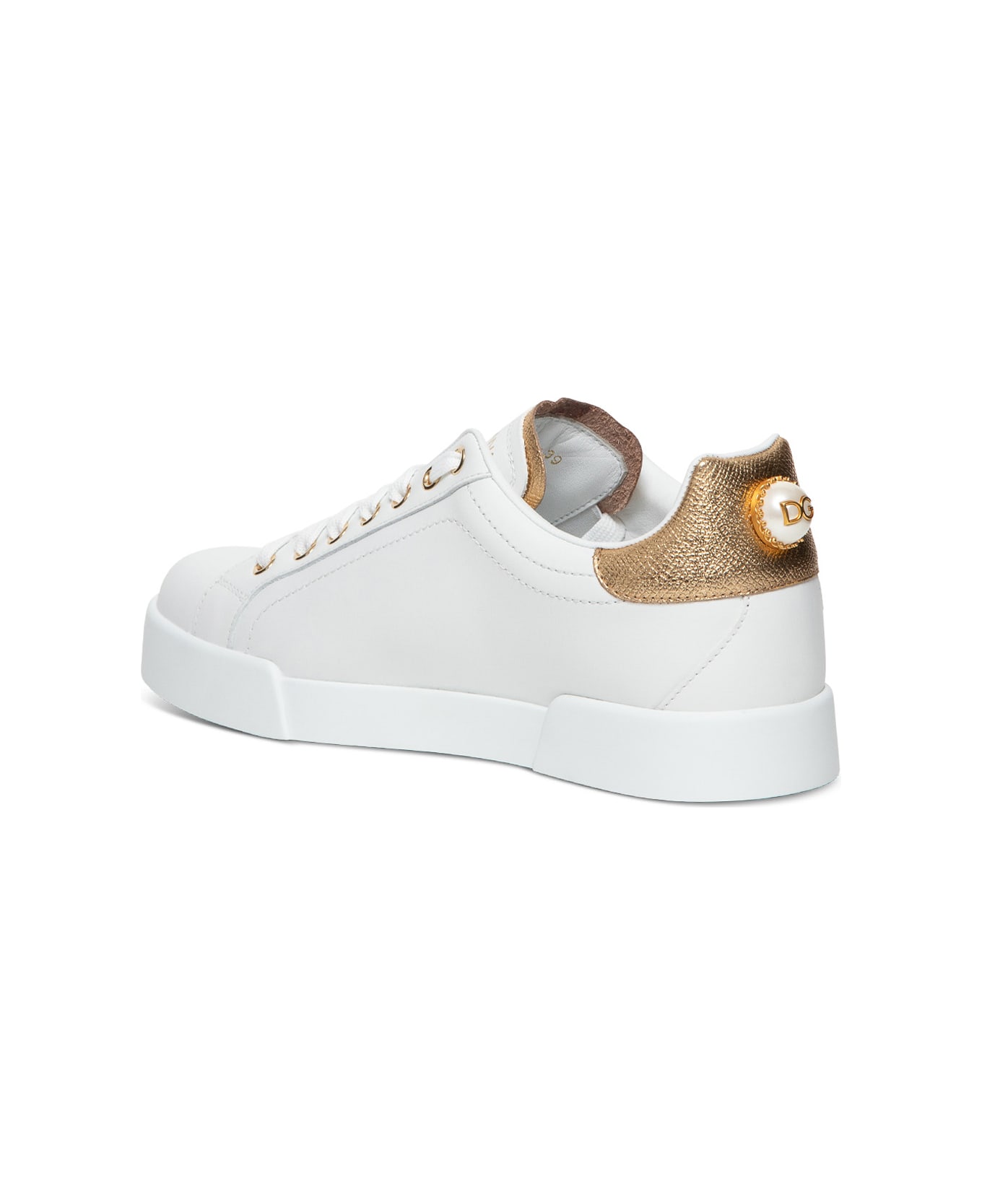 Dolce & Gabbana Leather Sneakers With Gold Colored Details - White