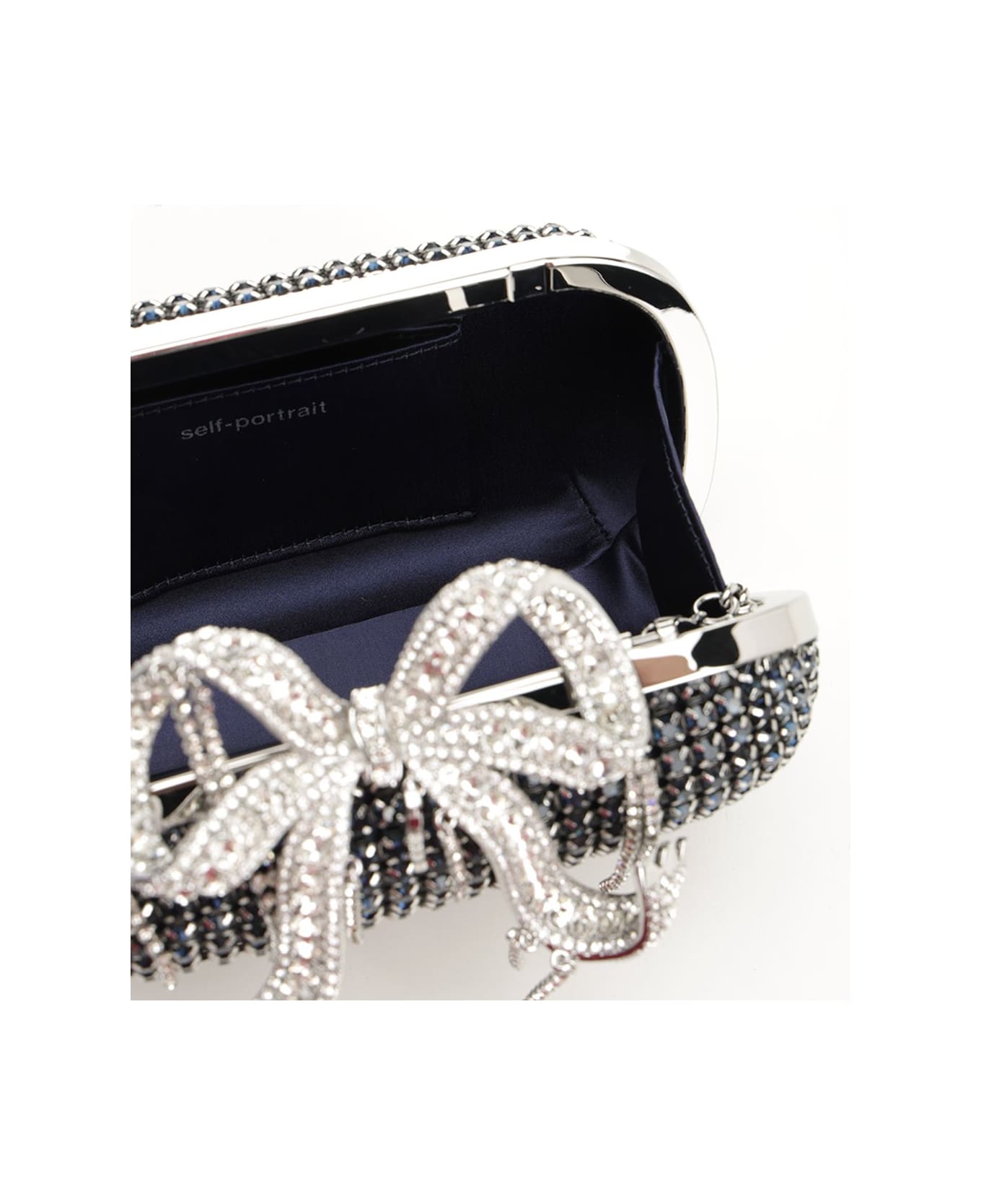 self-portrait Navy Chainmail Clutch - Blue