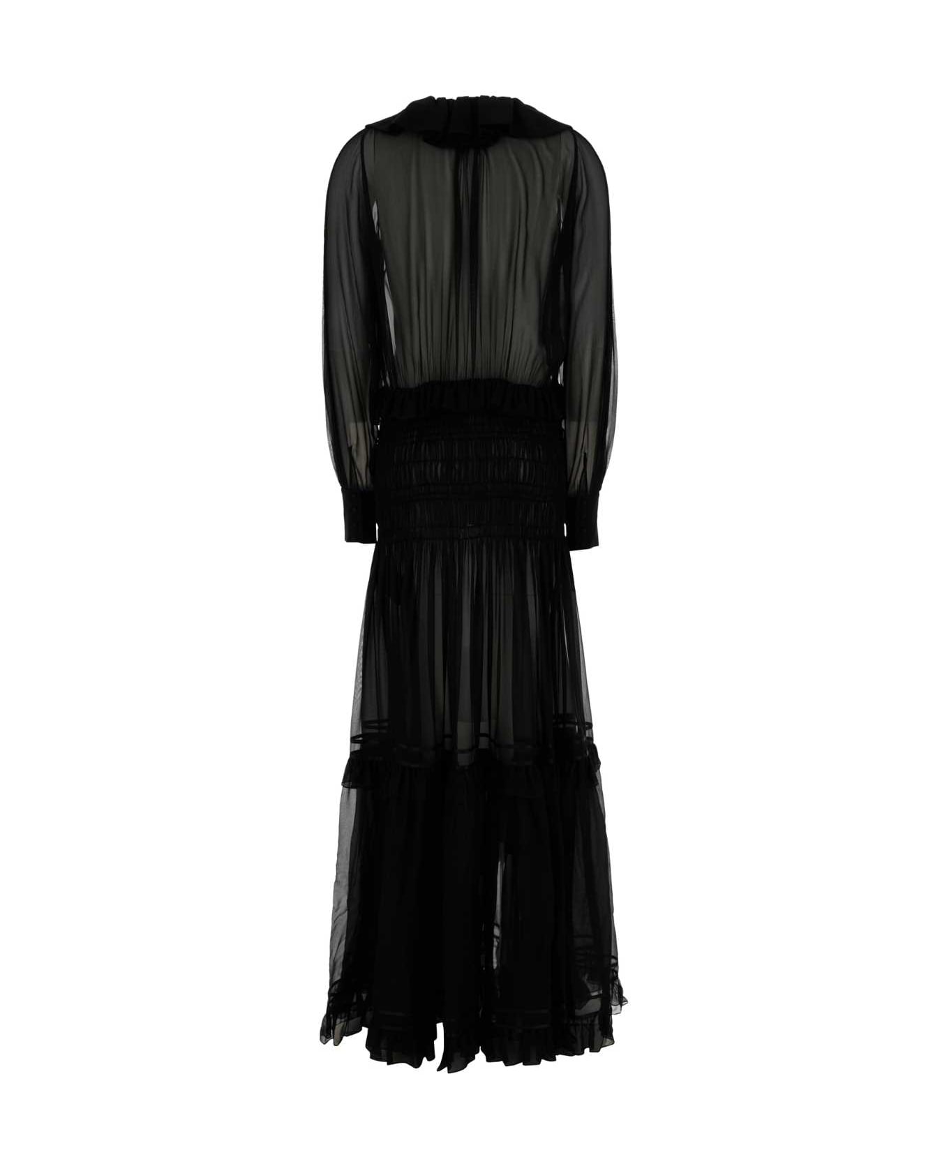 Saint Laurent Black Muslin Long Dress - NOIR