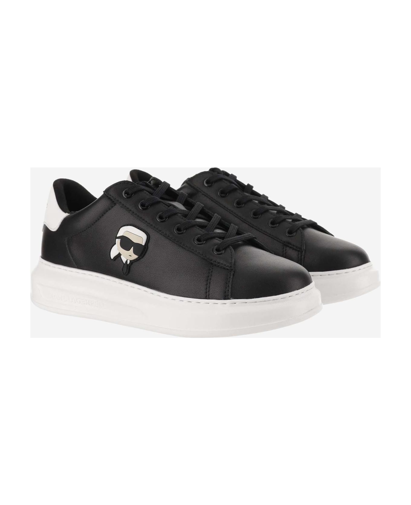 Karl Lagerfeld Leather Sneakers With Logo - Black