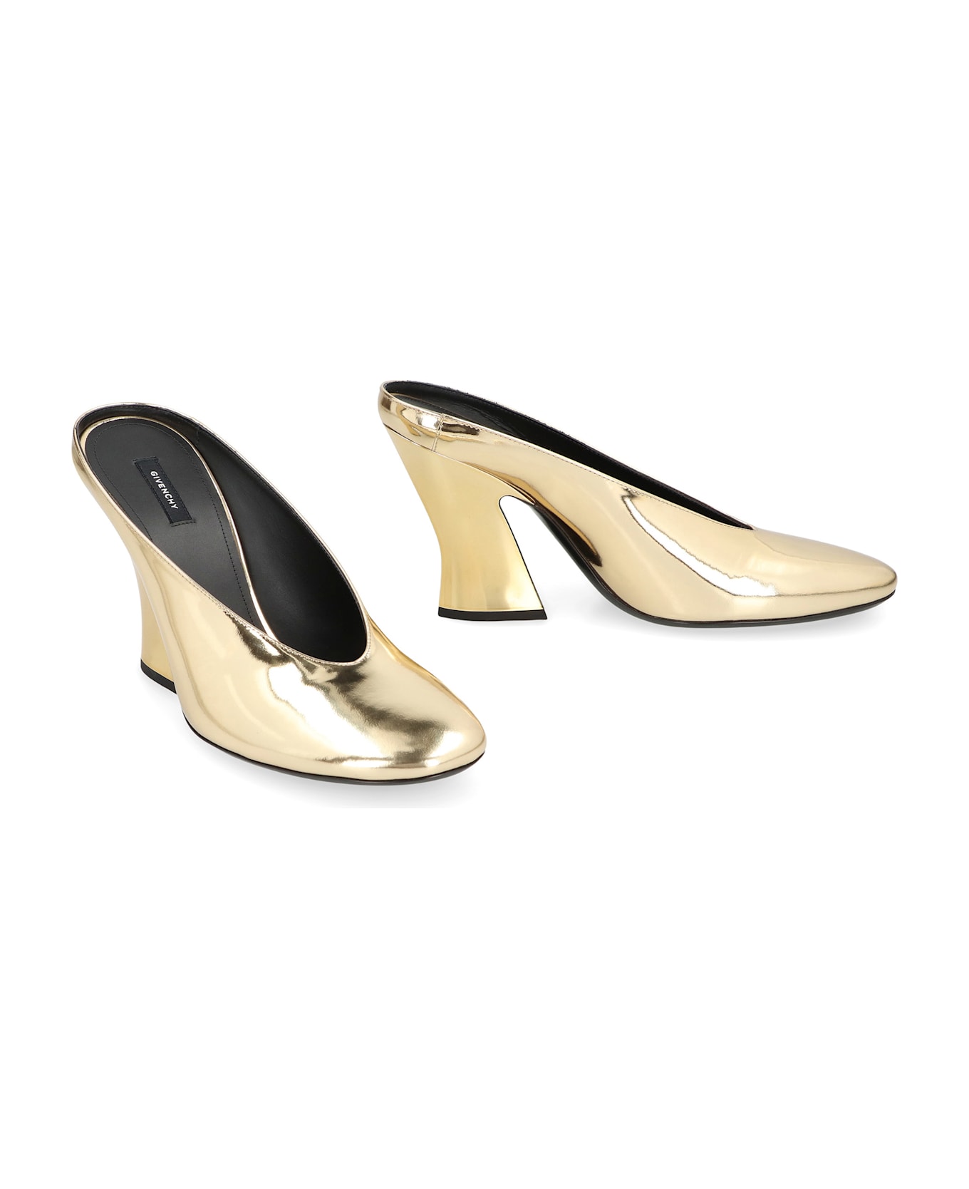 Givenchy Mule With Sculpted Heel In Leather Mirror Effect - Gold