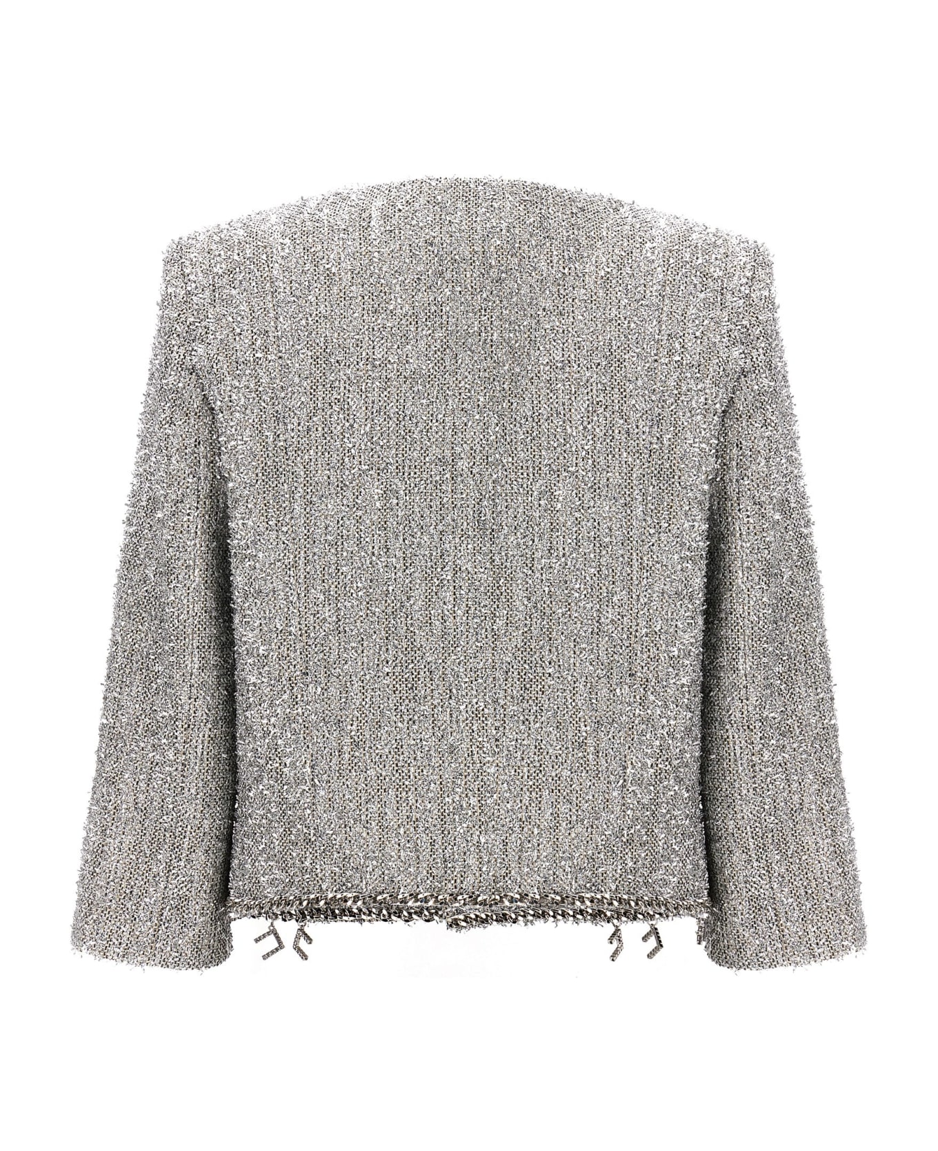 Elisabetta Franchi Lurex Tweed Crop Jacket - Silver