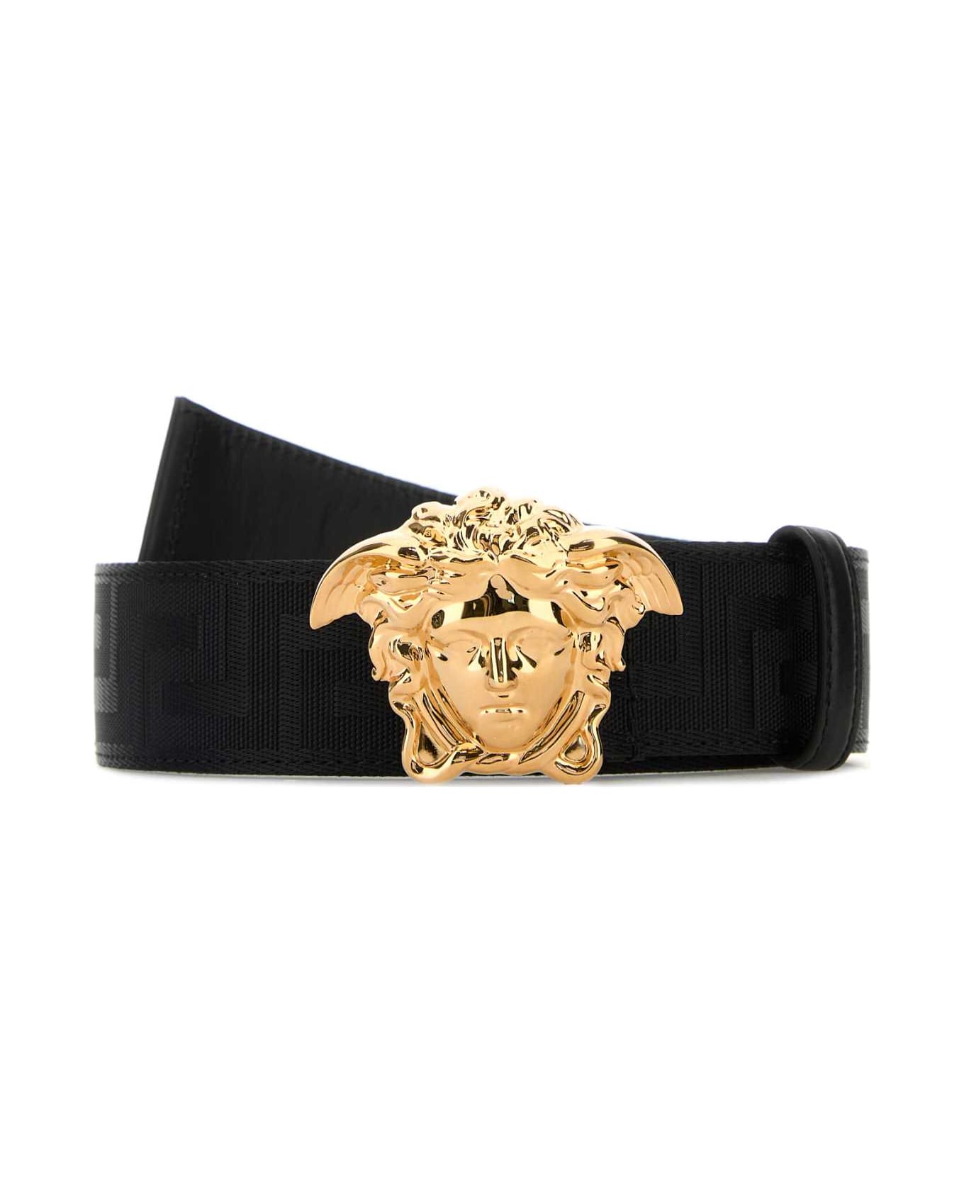 Versace Black Fabric Medusa Belt - BLACKVERSACEGOLD