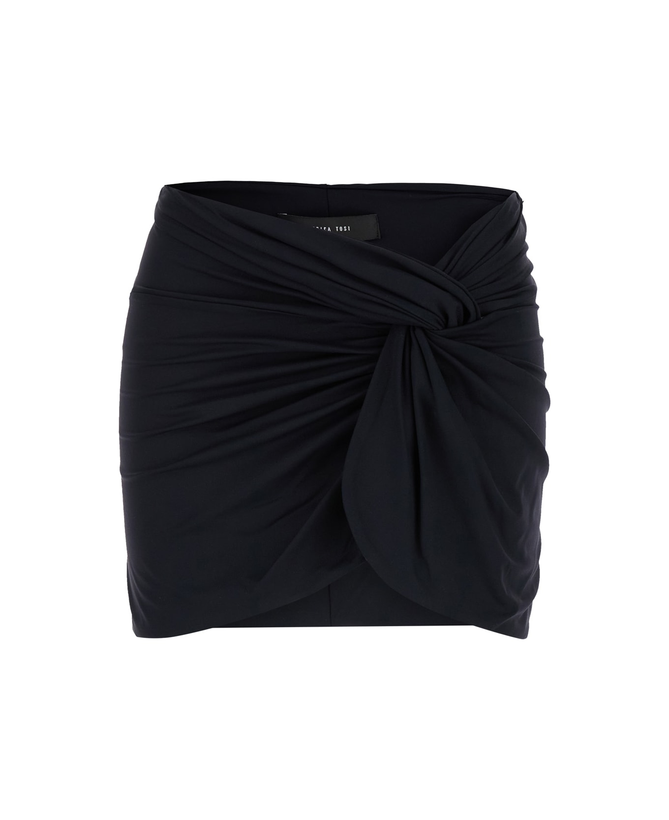 Federica Tosi Black Wrinkled Mini Skirt In Techno Fabric Stretch Woman - Black スカート