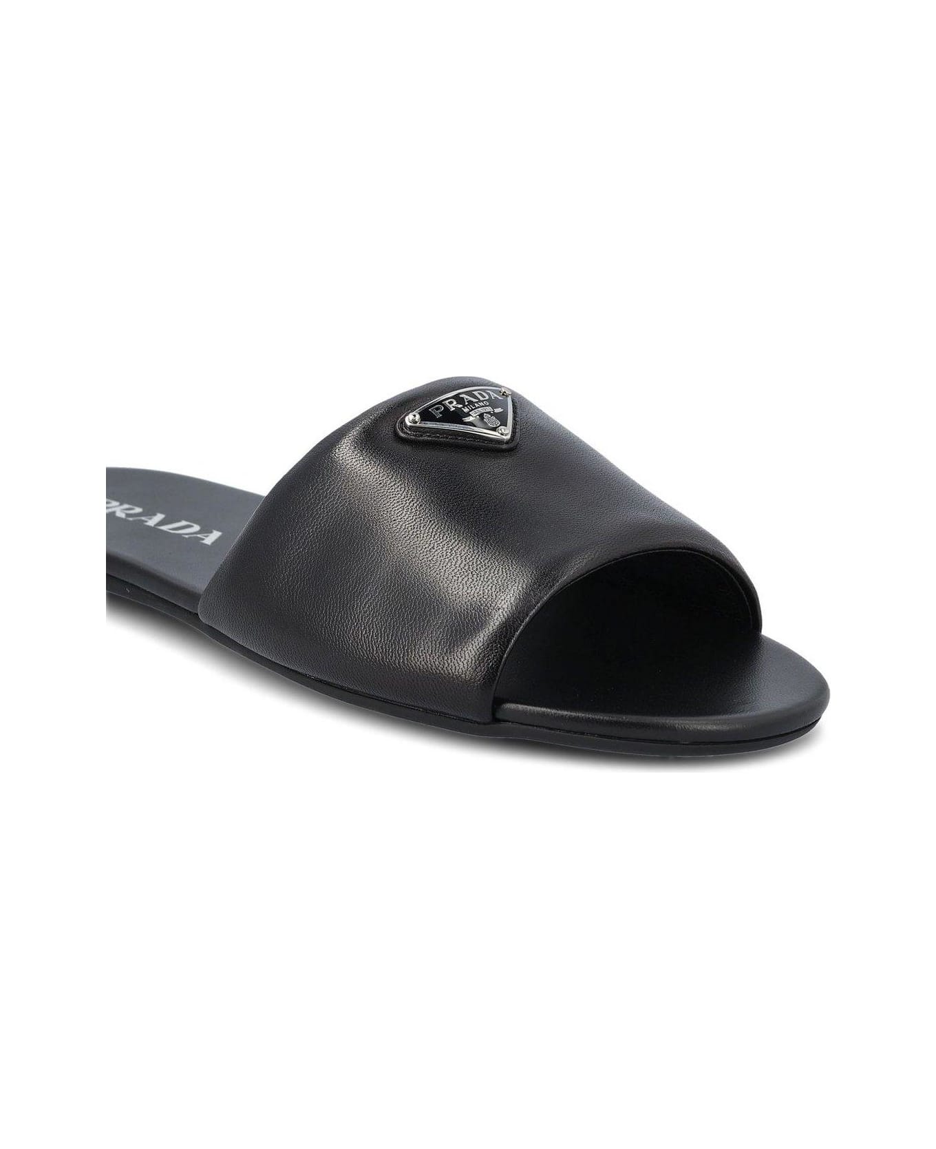Prada Triangle-logo Slip-on Sandals - Black