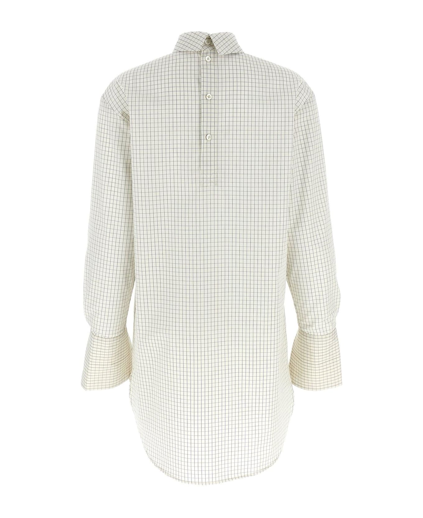 Dries Van Noten Grid Mock-neck Long Sleeved Shirt - WHITE