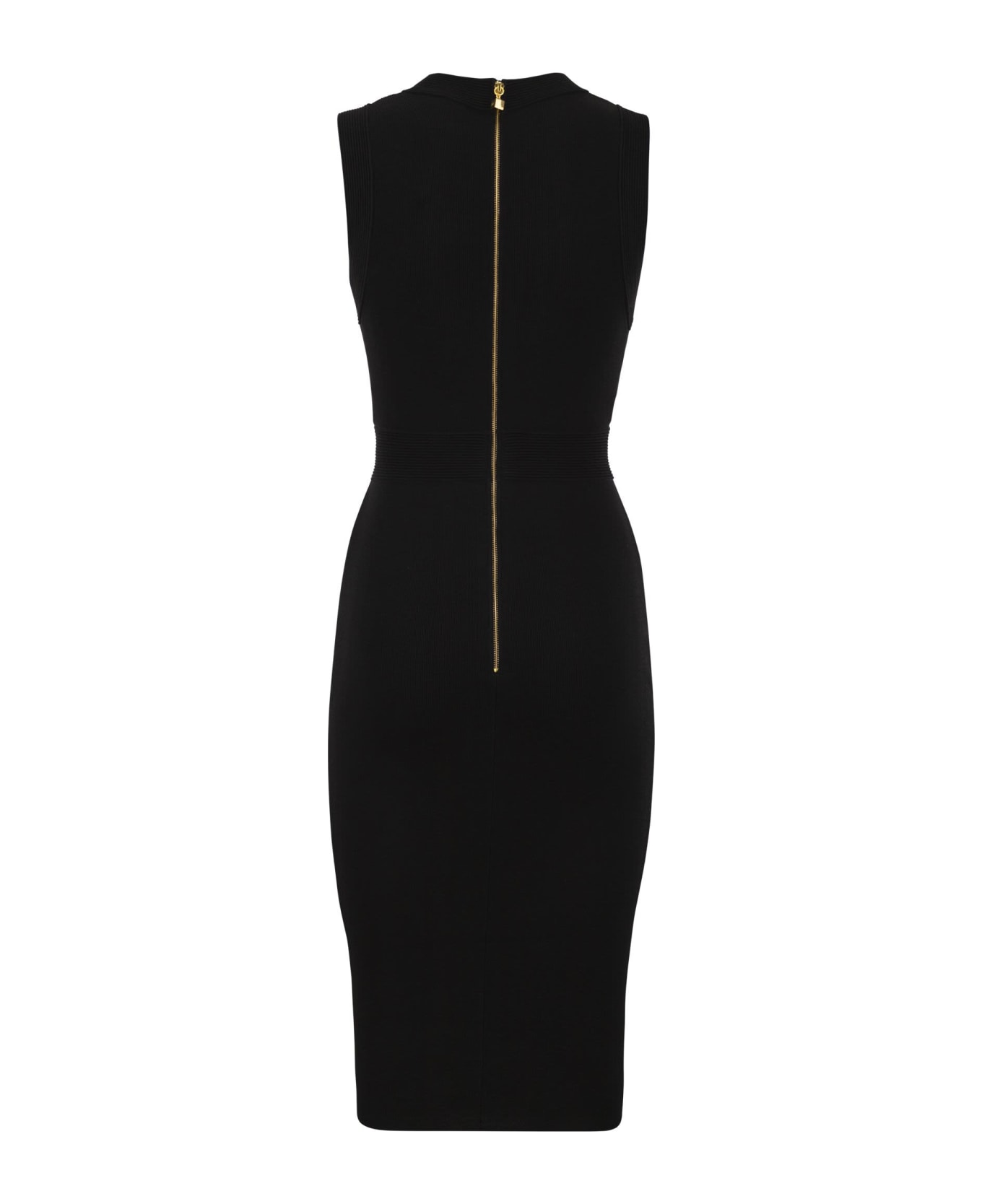 Elisabetta Franchi Viscose Midi Dress With Twin Buttons - Black ワンピース＆ドレス