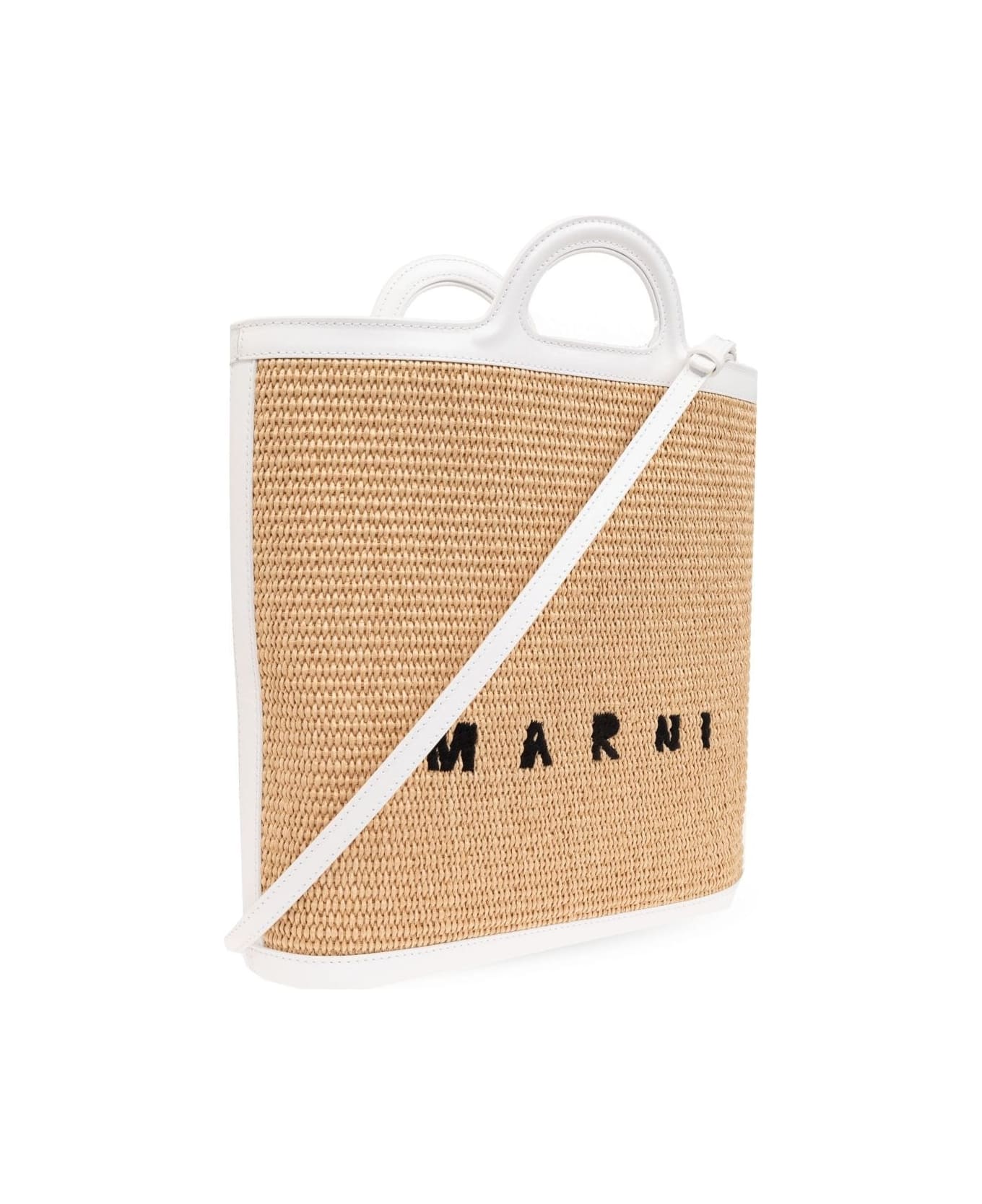 Marni Tropicalia Summer Bag In White Leather And Natural Raffia - White