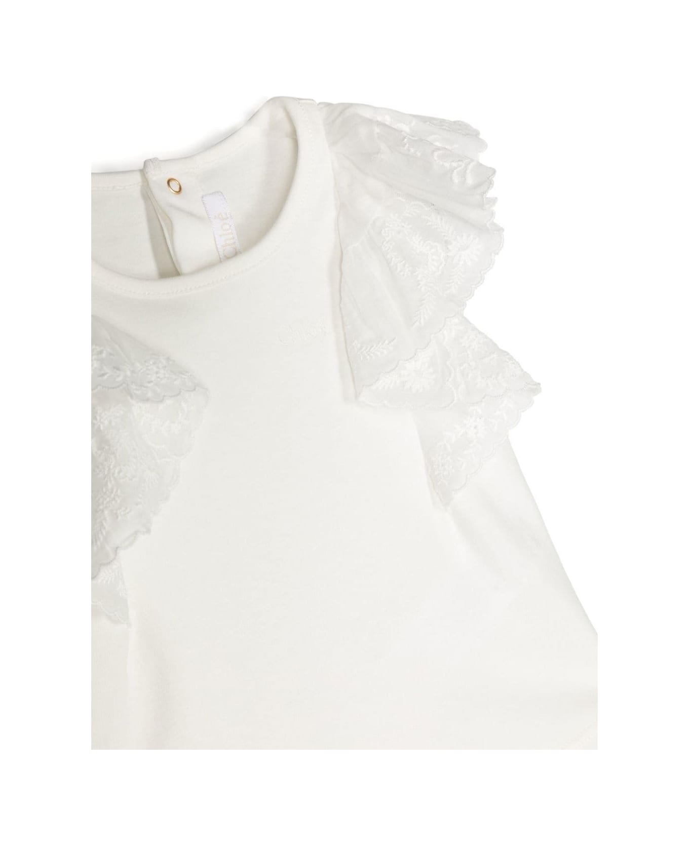 Chloé White T-shirt With Flutter Ruched Sleeves In Cotton Girl - White