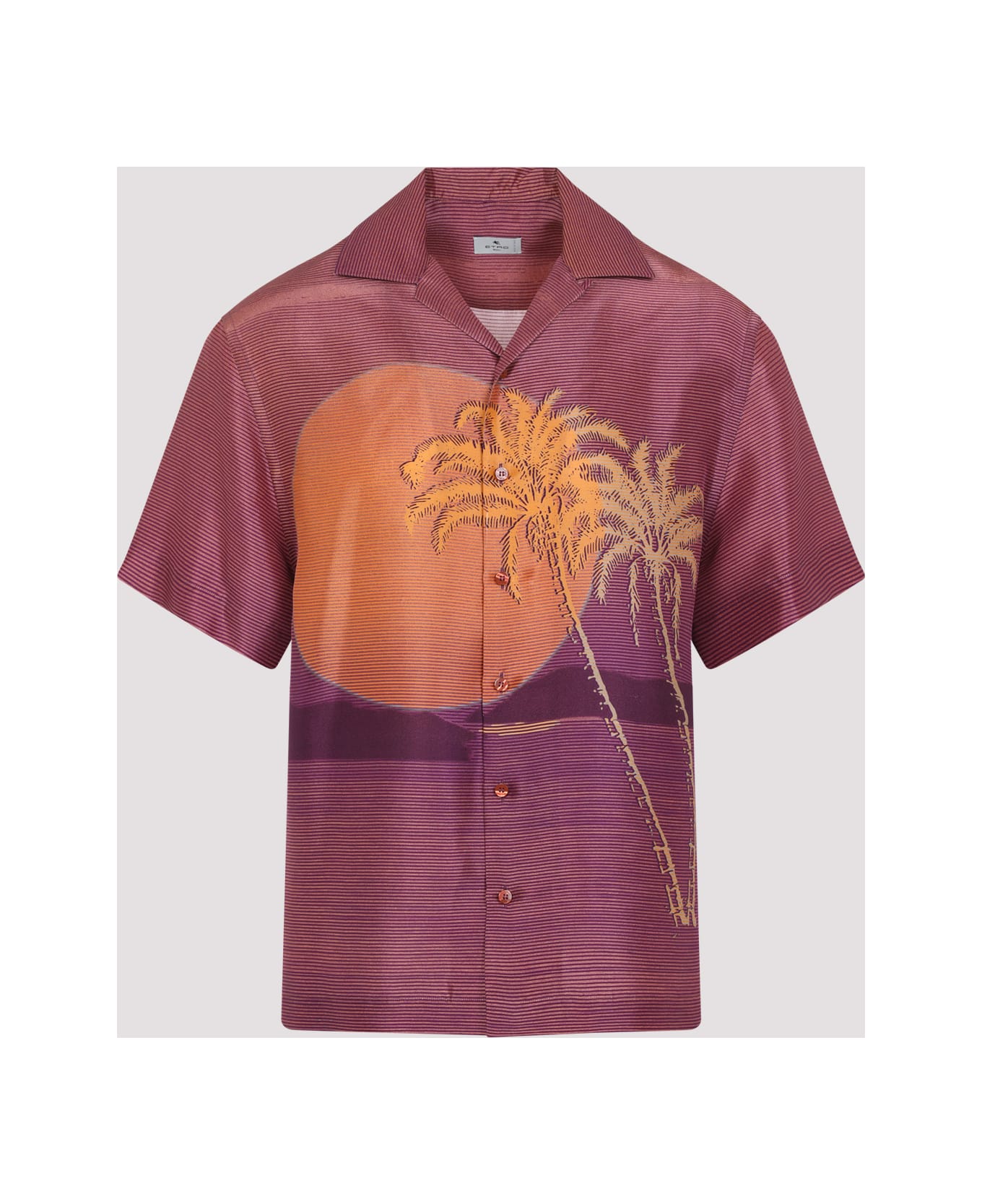 Etro Bowling Short Sleeves Shirt - Print On Orange Base