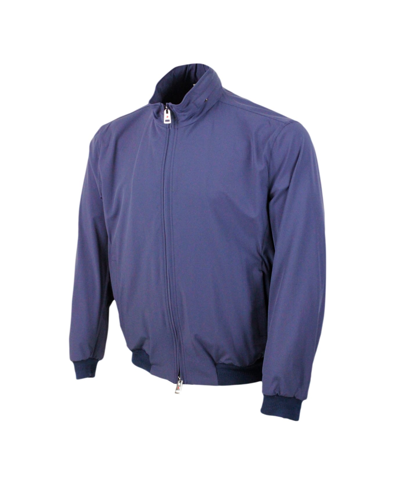 Kired Lightweight Bomber Jacket In Special Stretch Technical Fabric With Standing Collar And Concealed Hood On The Neck. Zip Closure - Blu