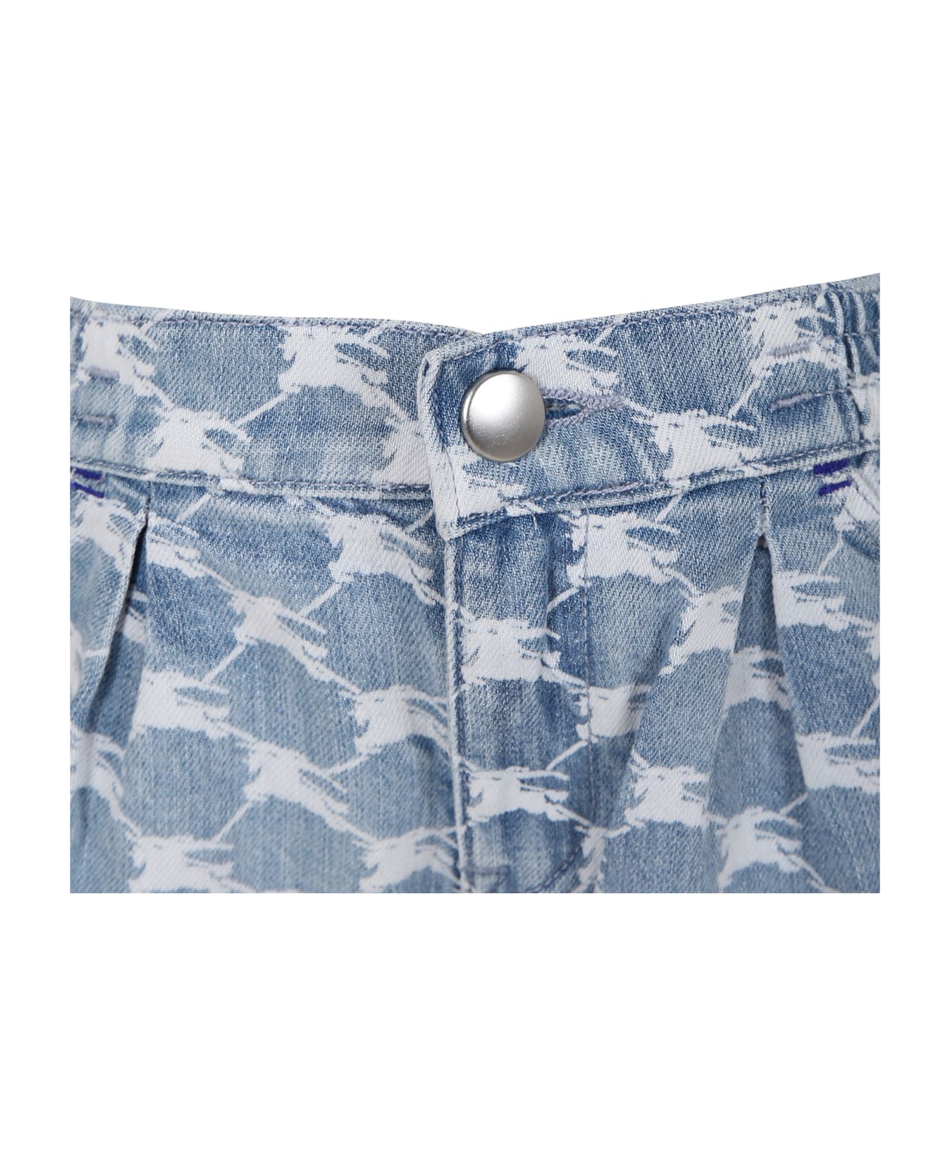 Burberry Denim Shorts For Girl With Iconic All-over Logo. - Denim