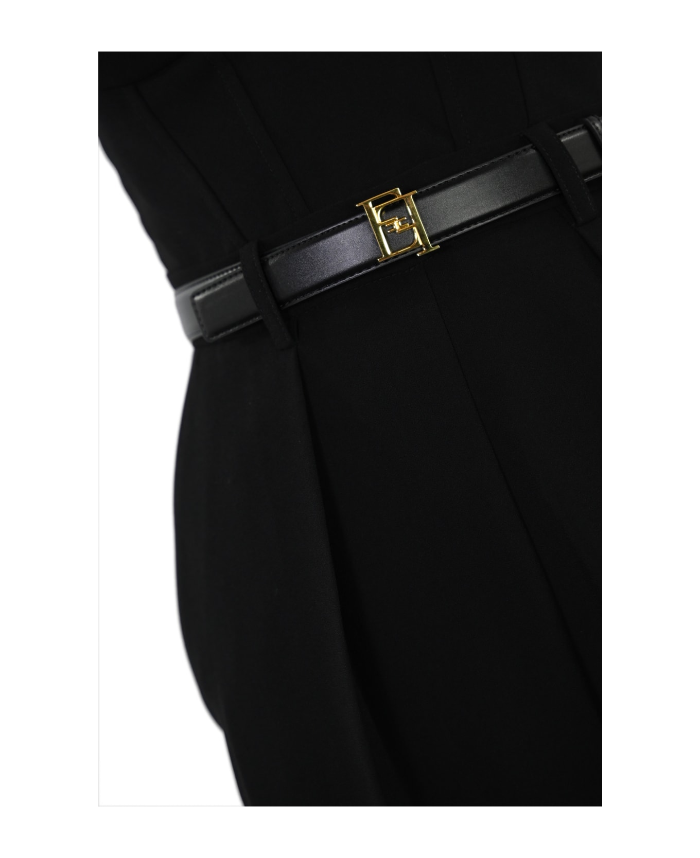 Elisabetta Franchi Crepe Jumpsuit With Belt - Nero
