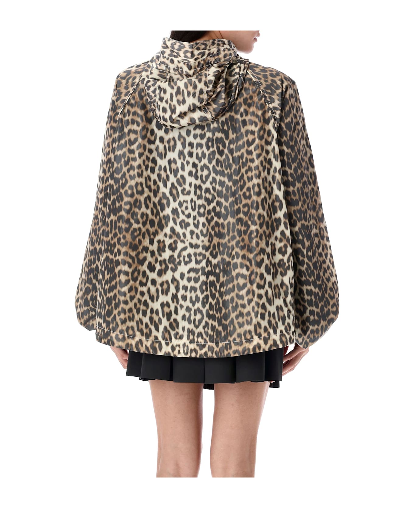 Ganni Leopard Print Nylon Jacket - ALMOND MILK LEO