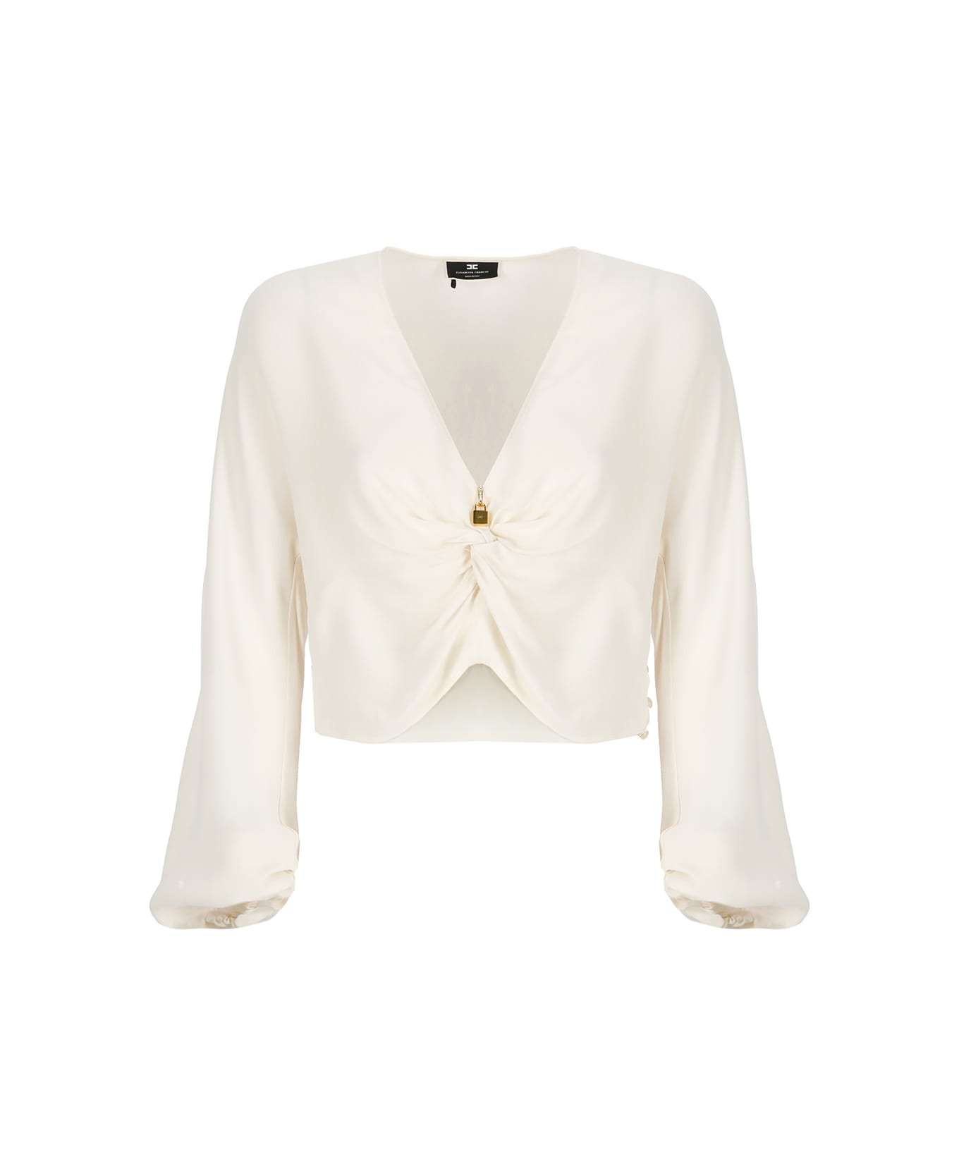 Elisabetta Franchi Viscose Georgette Blouse With Knot - Ivory ブラウス