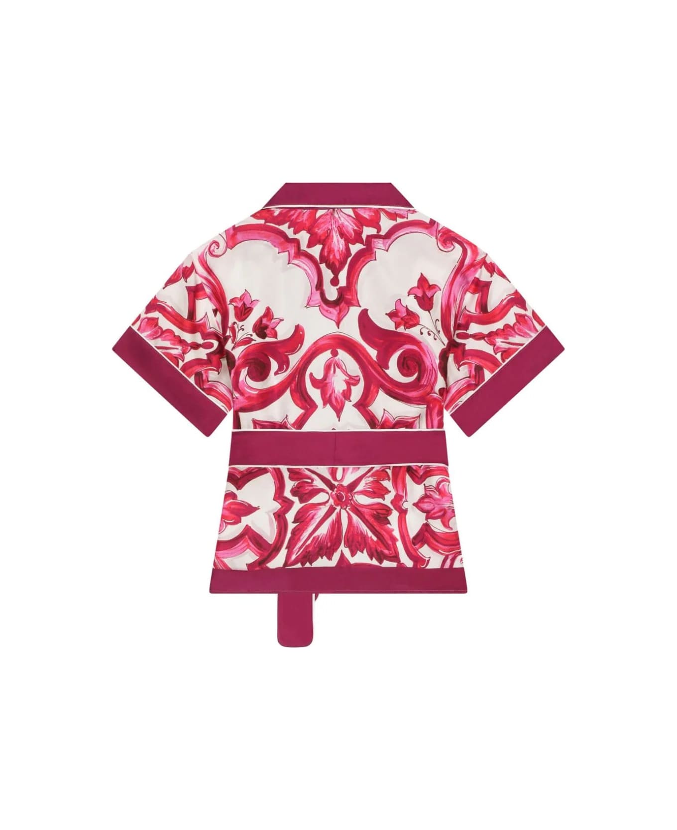 Dolce & Gabbana Fuchsia Majolica Print Shirt With Belt - Pink シャツ