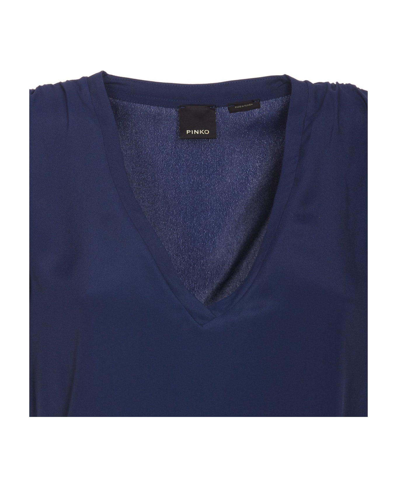 Pinko V-neck Curved Hem T-shirt - Blue Tシャツ