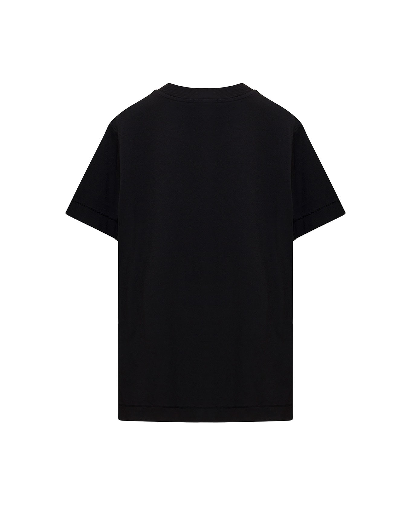 Stone Island Junior Black Crewneck T-shirt With Patch Logo In Cotton Boy - Black