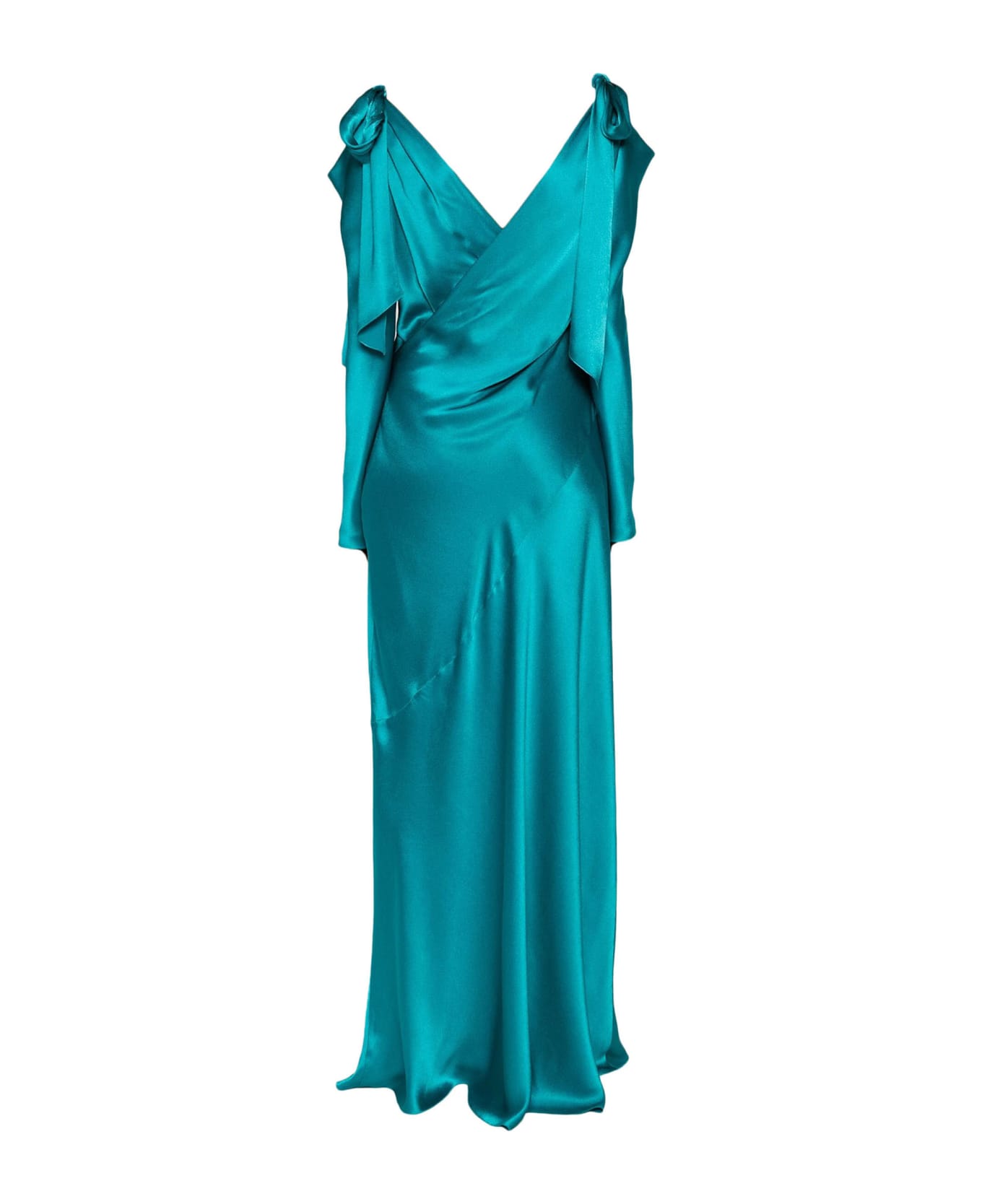 Alberta Ferretti Aqua Green Satin Finish Maxi Dress - Blue