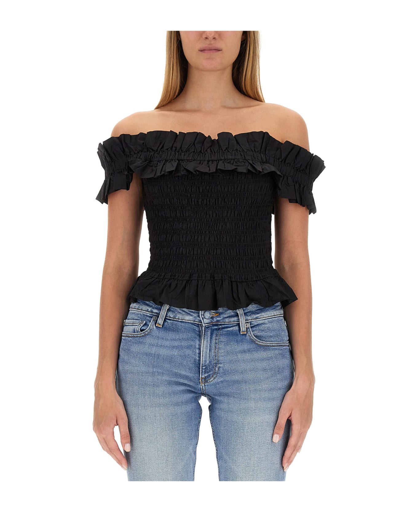 Ganni Top With Bare Shoulders - Black タンクトップ
