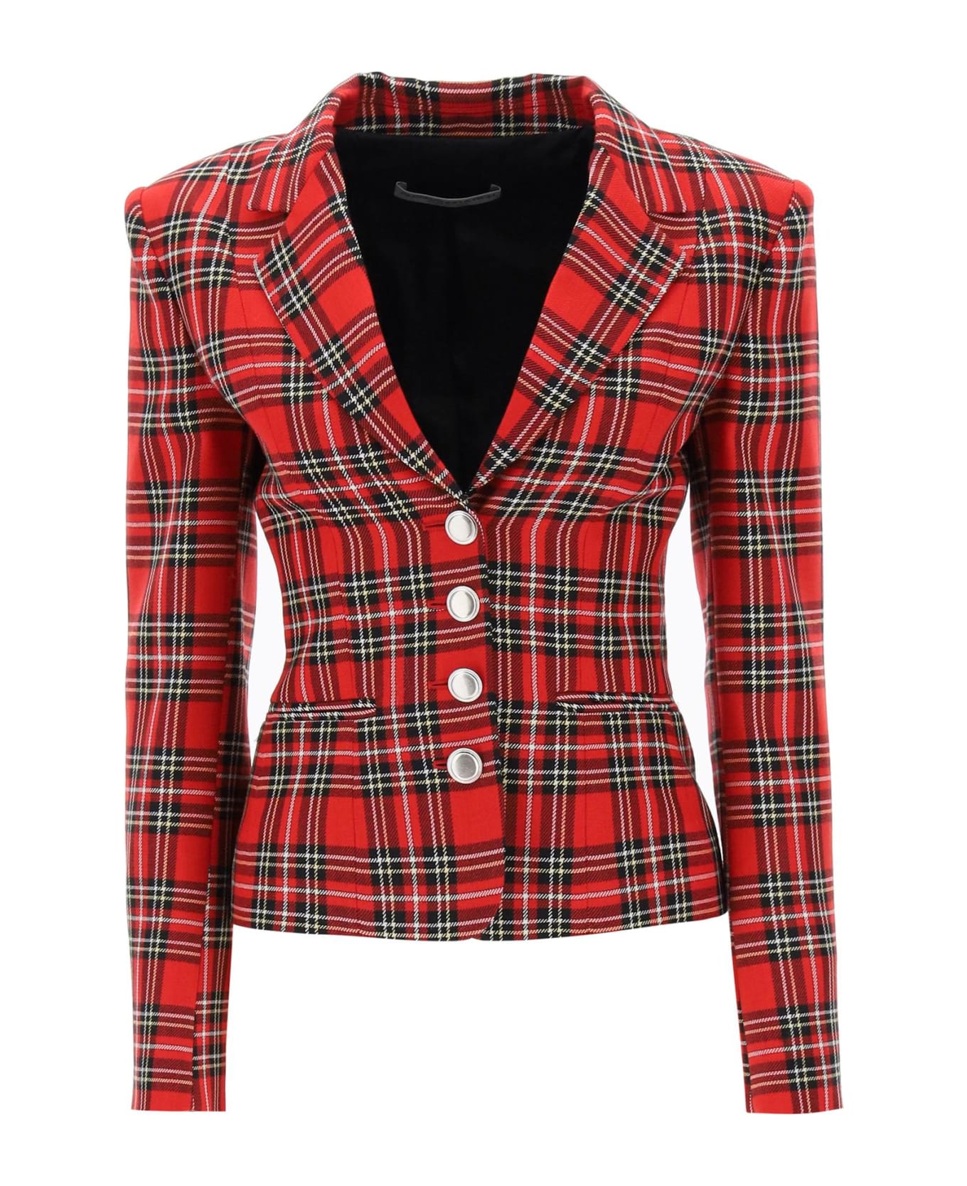 Alessandra Rich Wool Single-breasted Jacket With Tartan Motif - RED BLACK (Black)