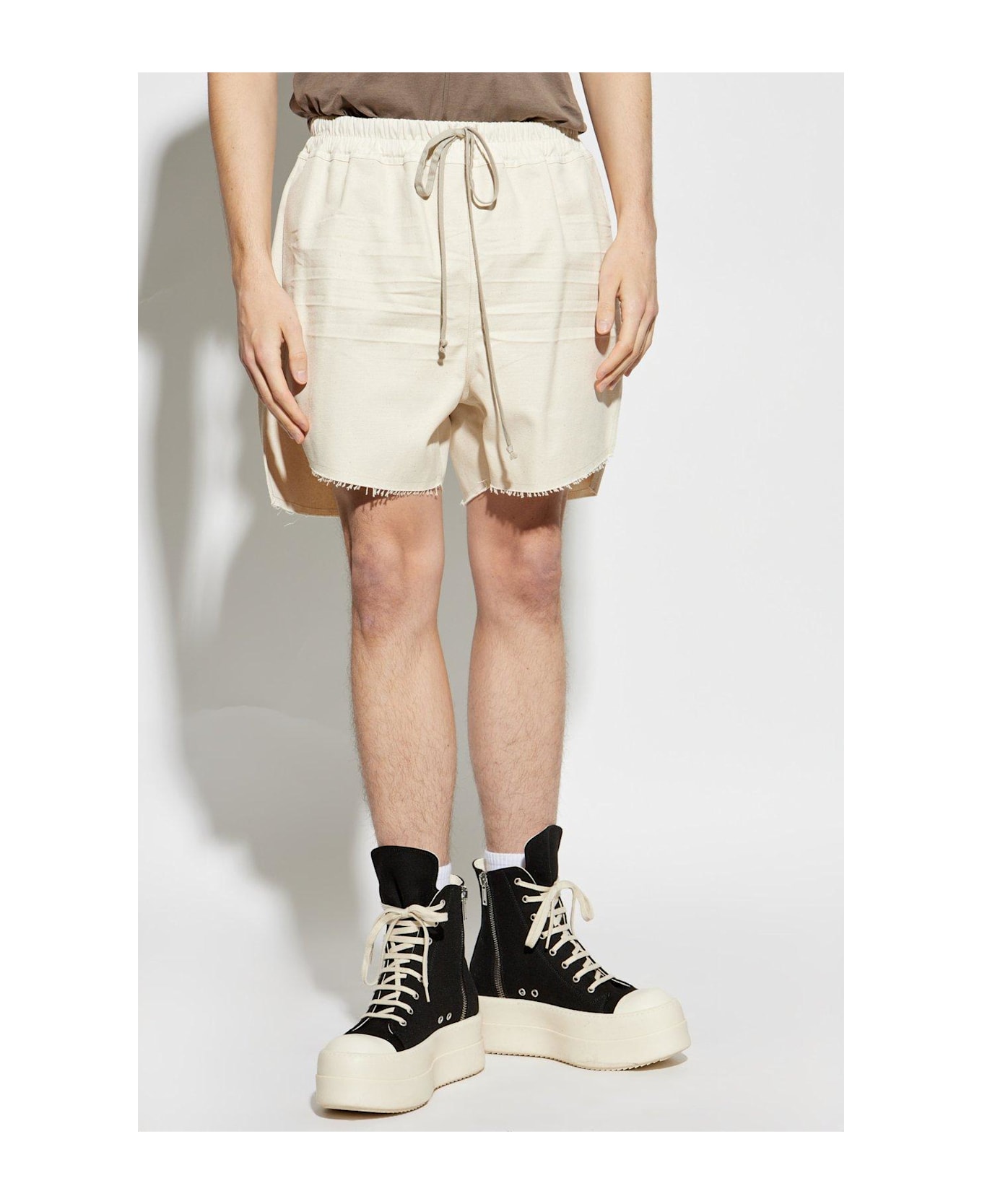 Rick Owens Frayed-edge Drawstring Shorts - Beige