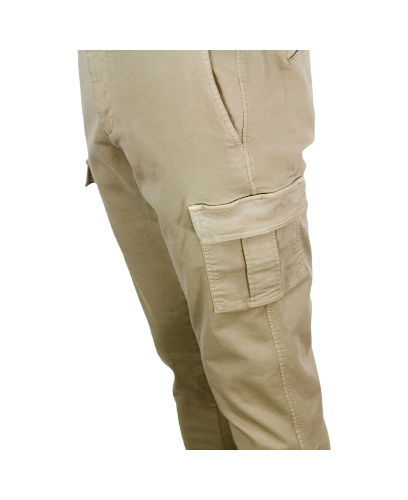 Sartoria Tramarossa Amerigo Acargo Model Trousers With Large Slim Zip Pockets In Soft Cotton With Chino Pockets And Tailored Stitching And Suede Tassel. Zip And Button Cl - Beige