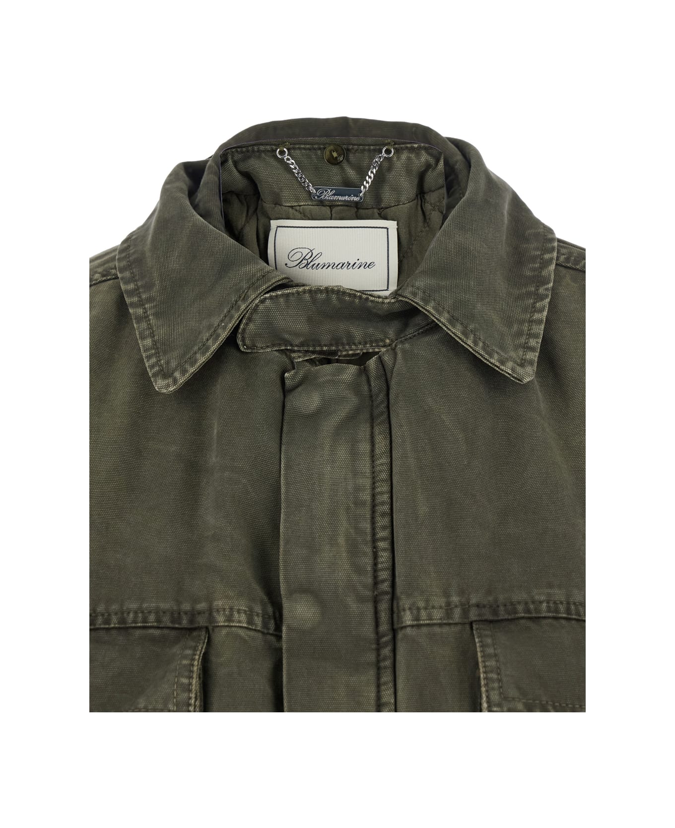 Blumarine Green Long Coat With Removable Fur Detail In Cotton Woman - Green