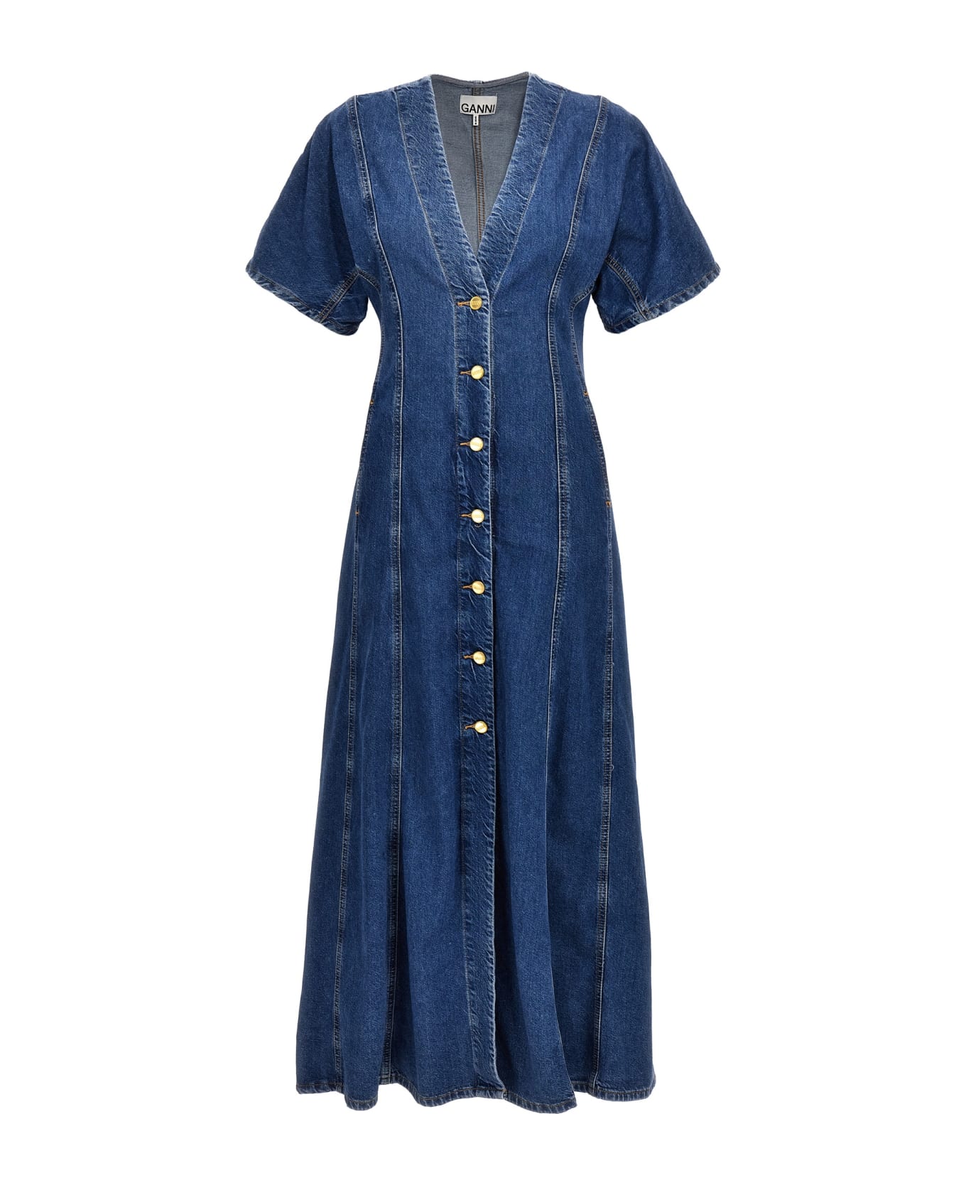 Ganni Maxi Denim Dress - Mid Blue Stone
