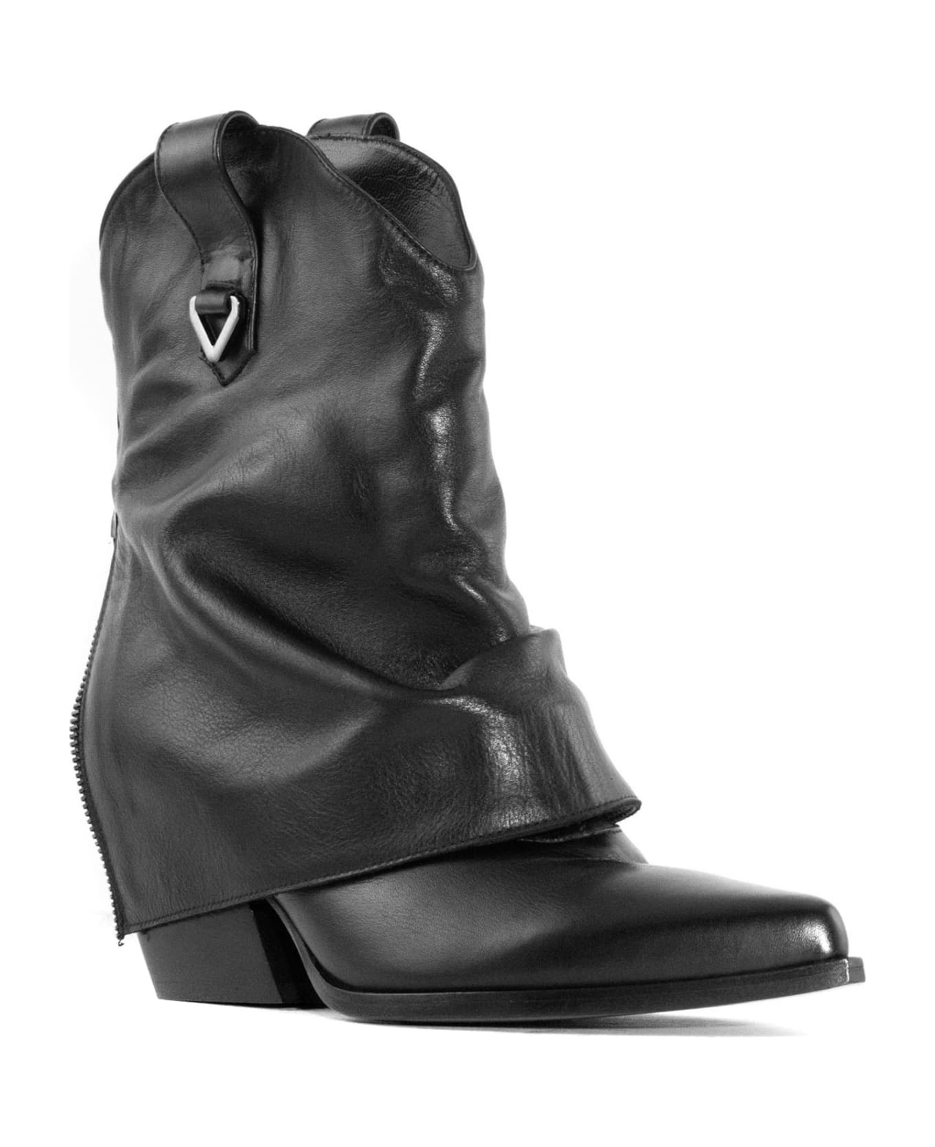 Elena Iachi Black Leather Ankle Boot - Black