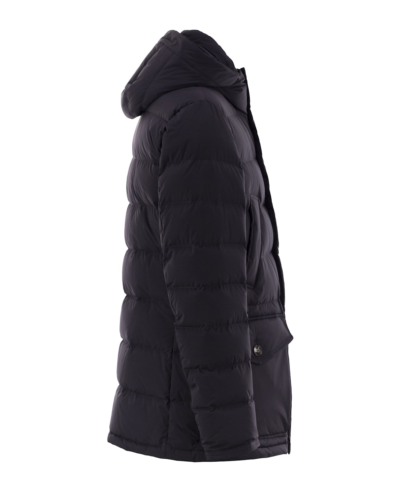 Kiton Long Down Jacket With Hood - Navy