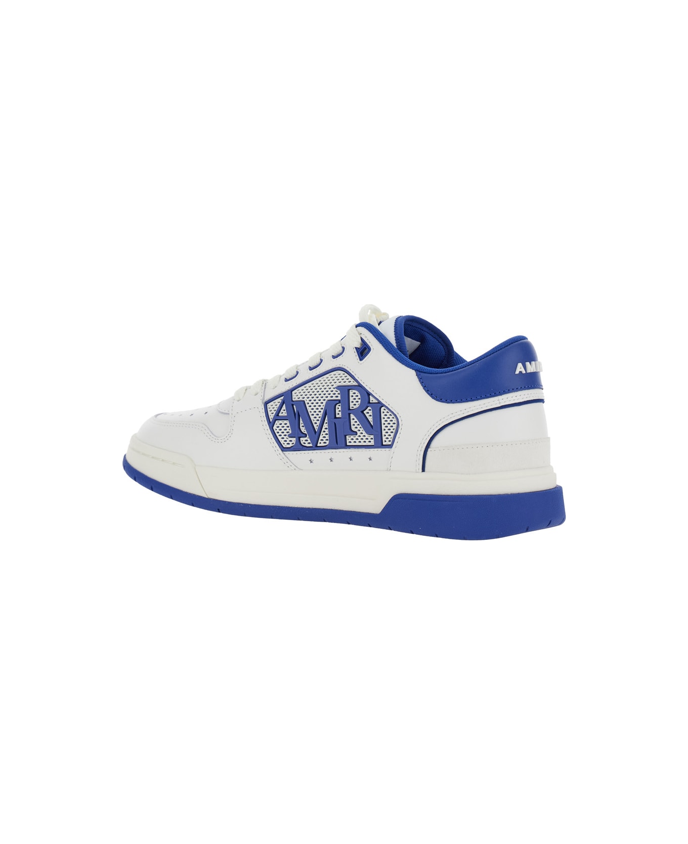 AMIRI White And Blue Low Top Sneakers With Contrasting Logo Lettering In Cotton Man - White