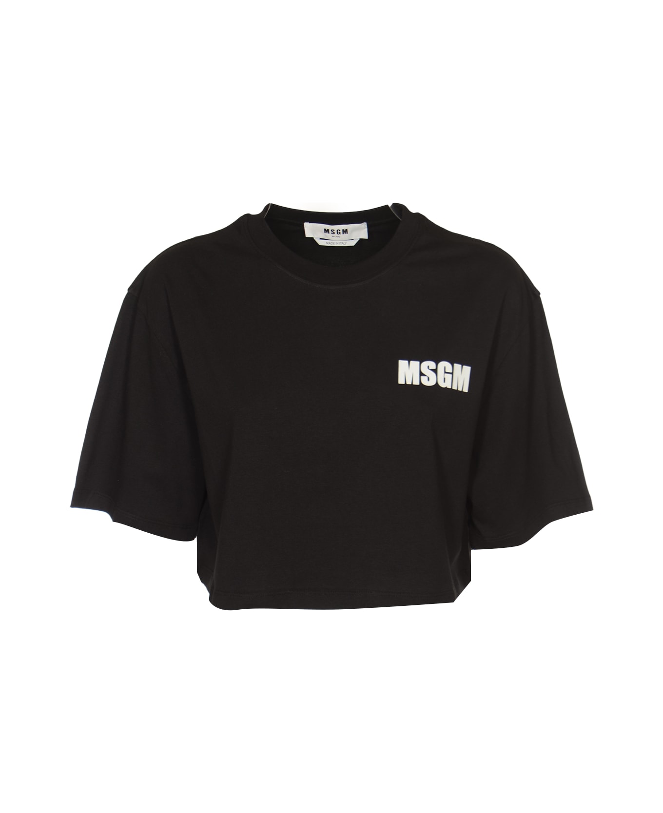 MSGM Logo Cropped T-shirt - Black Tシャツ