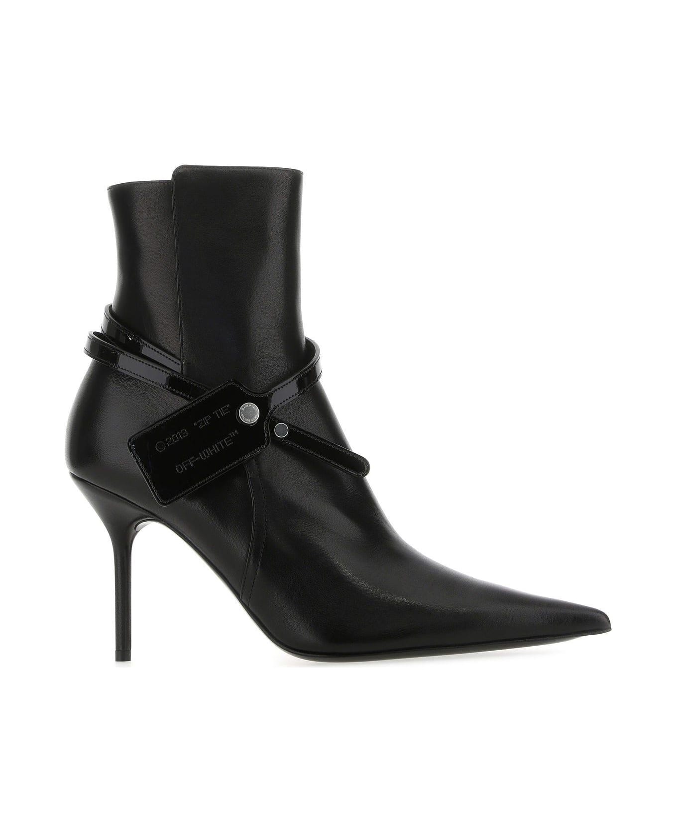 Off-White Black Leather Ankle Boots - Black