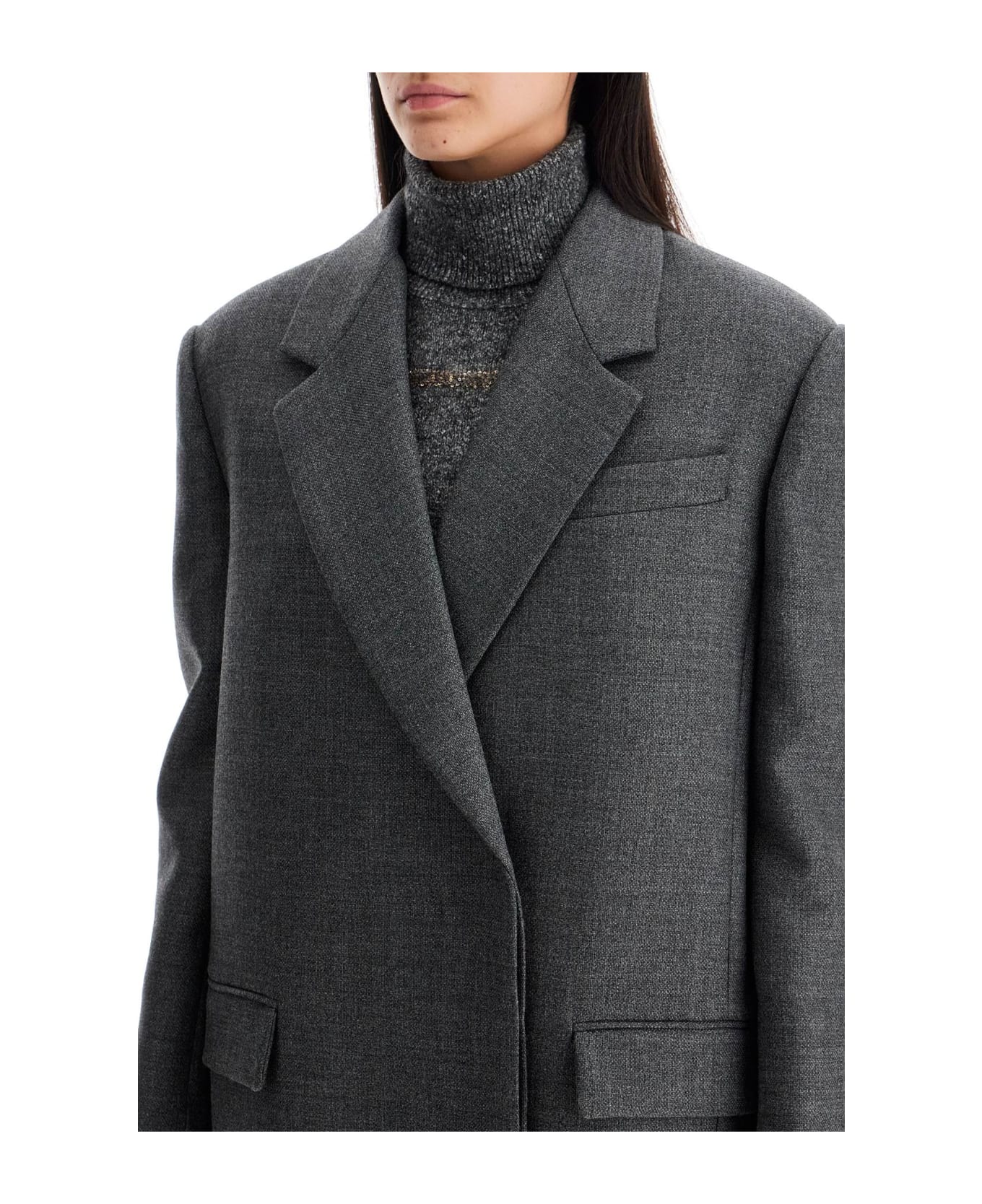 Brunello Cucinelli Woolen Overcoat In Canvas Fabric - GRIGIO SCURO (Grey) コート