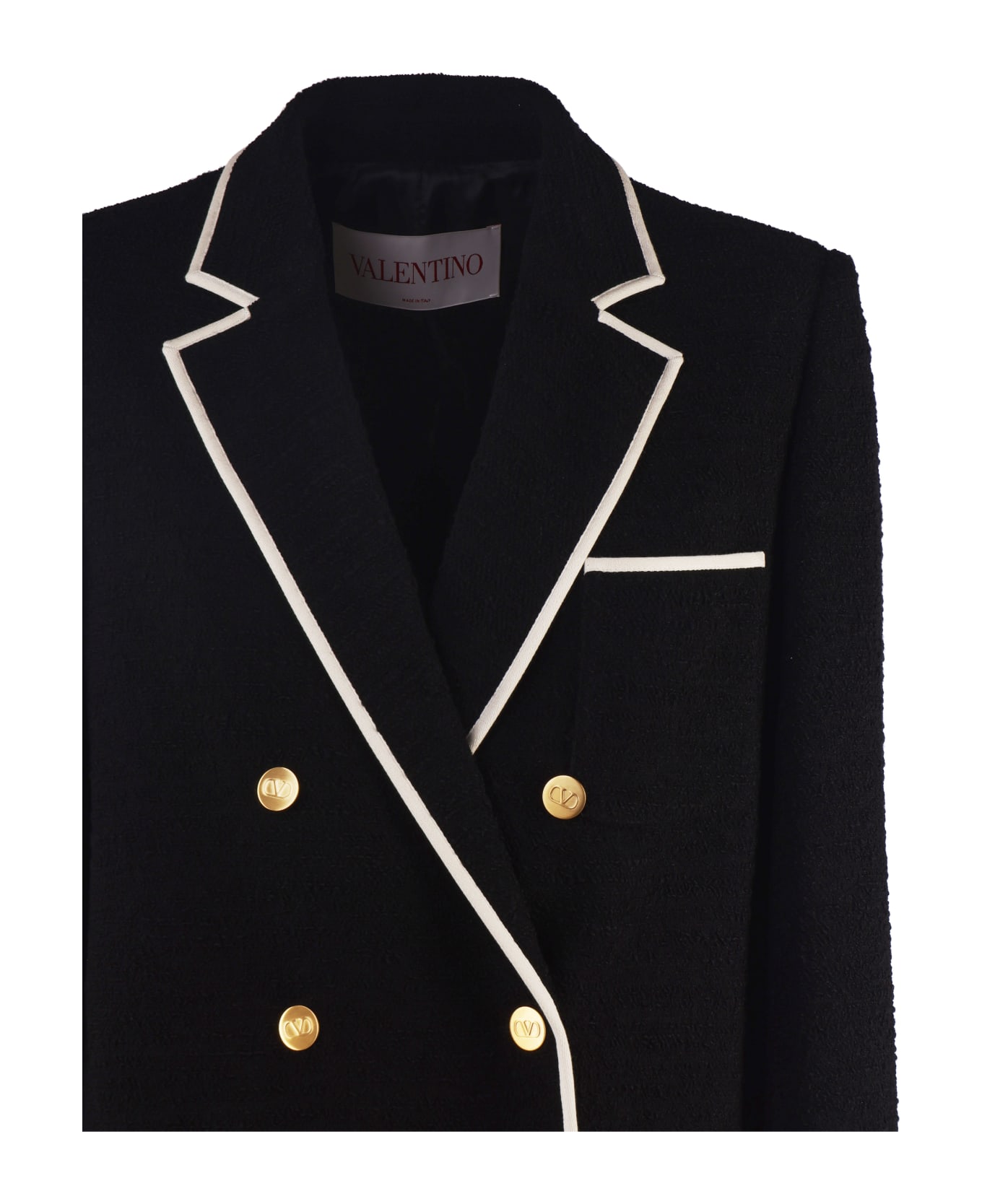 Valentino Rouches Double-breasted Tweed Jacket - Black, ivory