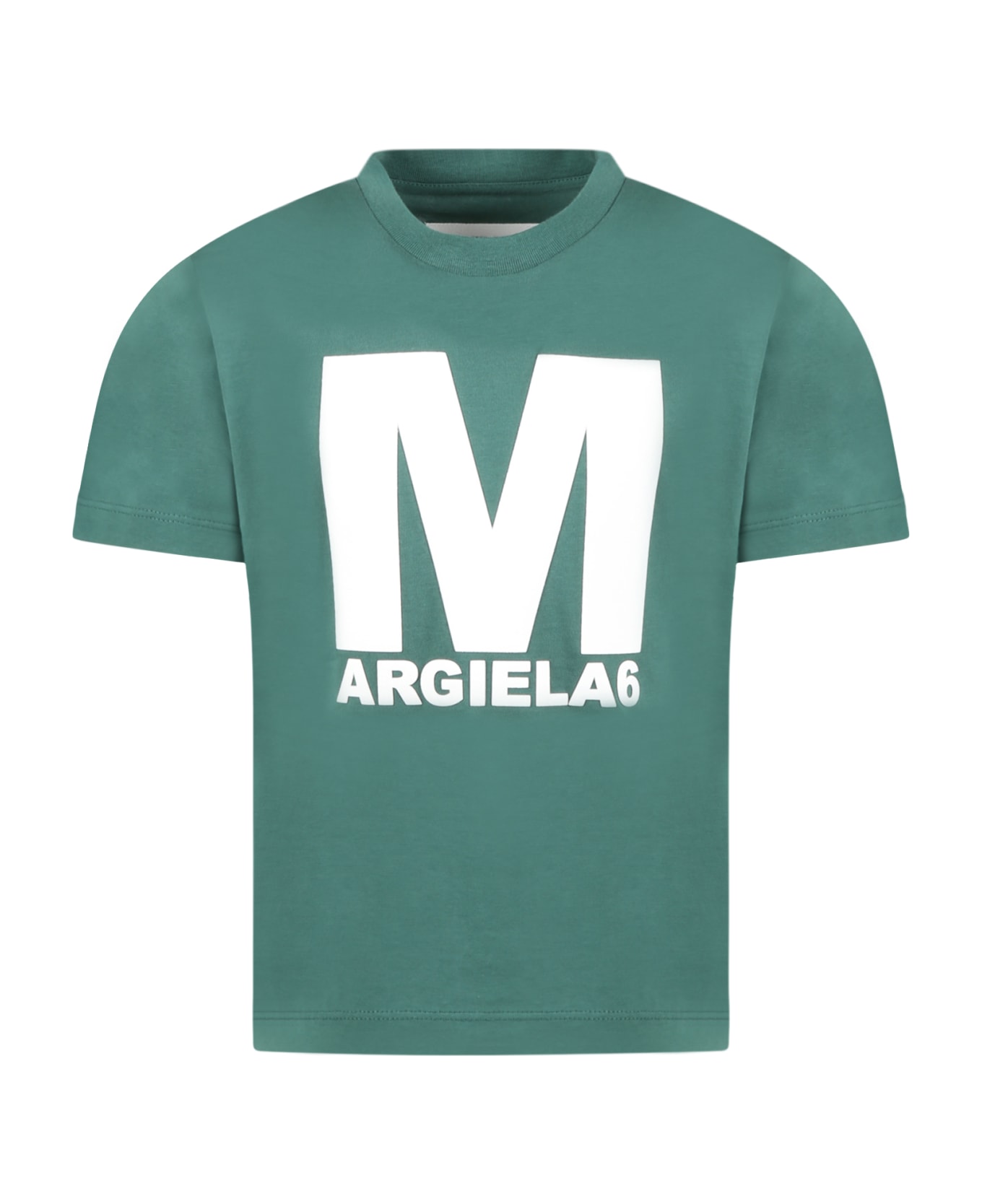 MM6 Maison Margiela Green T-shirt For Kids With White Logo - Green