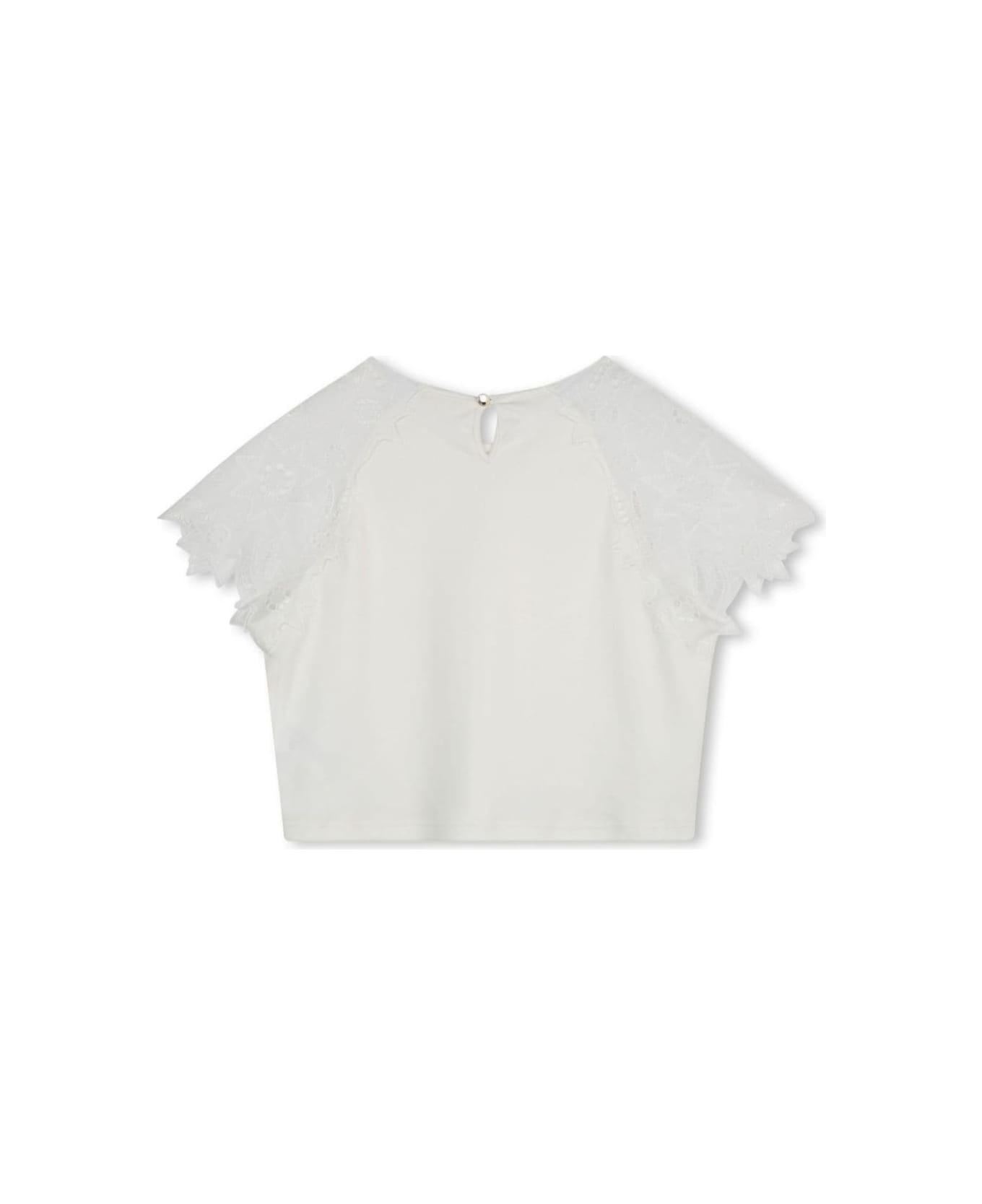Chloé White T-shirt With Embroidered Sleeves In Cotton Girl - White