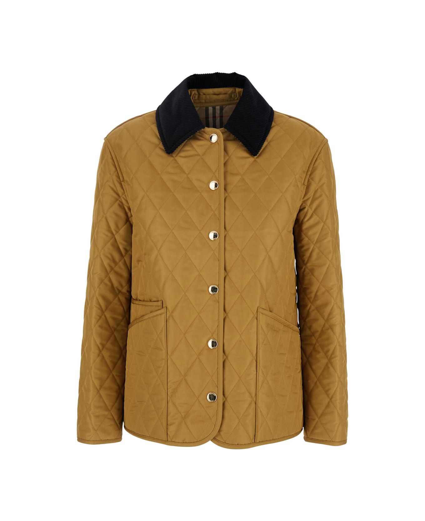 Burberry Beige Quilted Jacket With Contrasting Collar In Tech Fabric Woman - BROWN