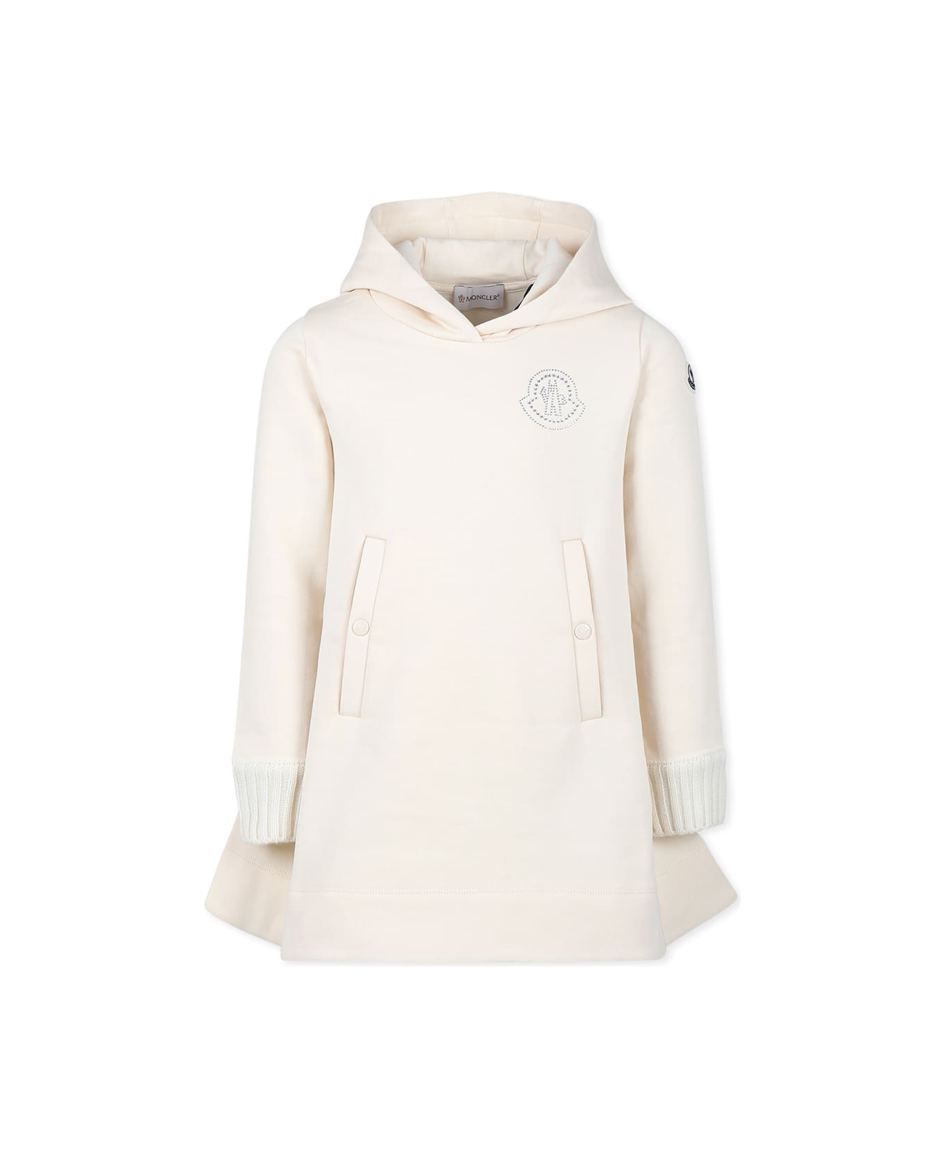 Moncler Ivory Sweatshirt For Girl With Logo - Ivory