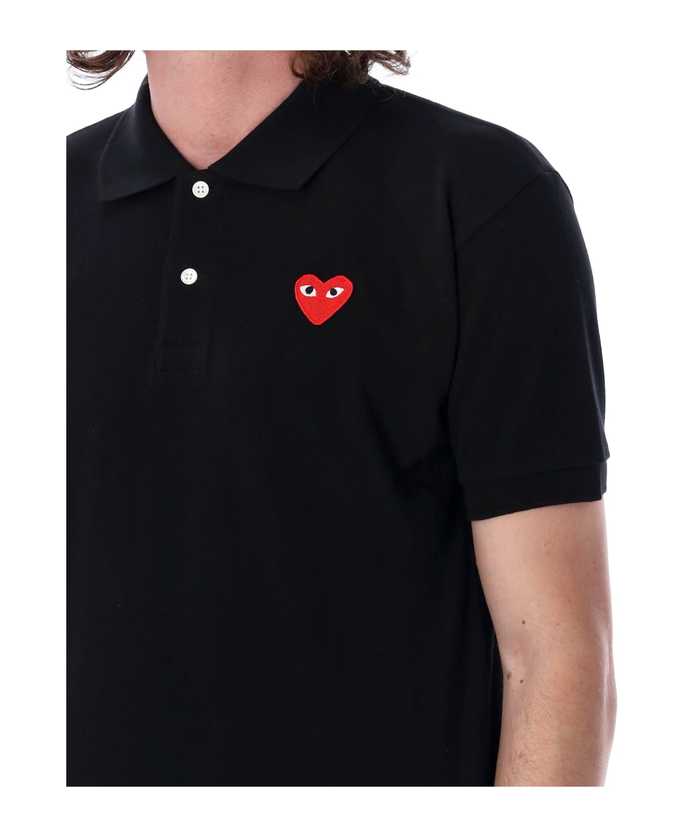 Comme des Garçons Play Classic Polo Shirt With Red Heart Patch - BLACK